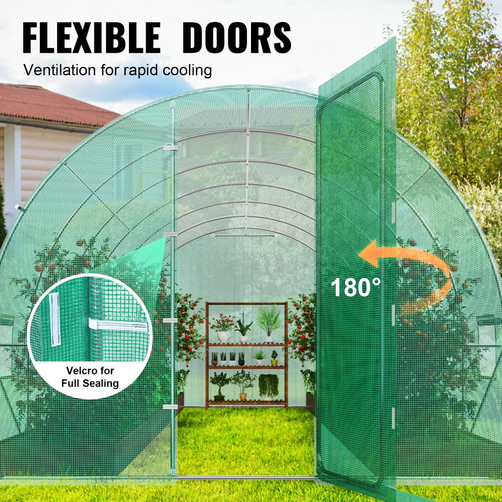 VEVOR Walk-in Tunnel Greenhouse 19.36x9.68x7.4ft Galvanized Frame PE Cover Green 