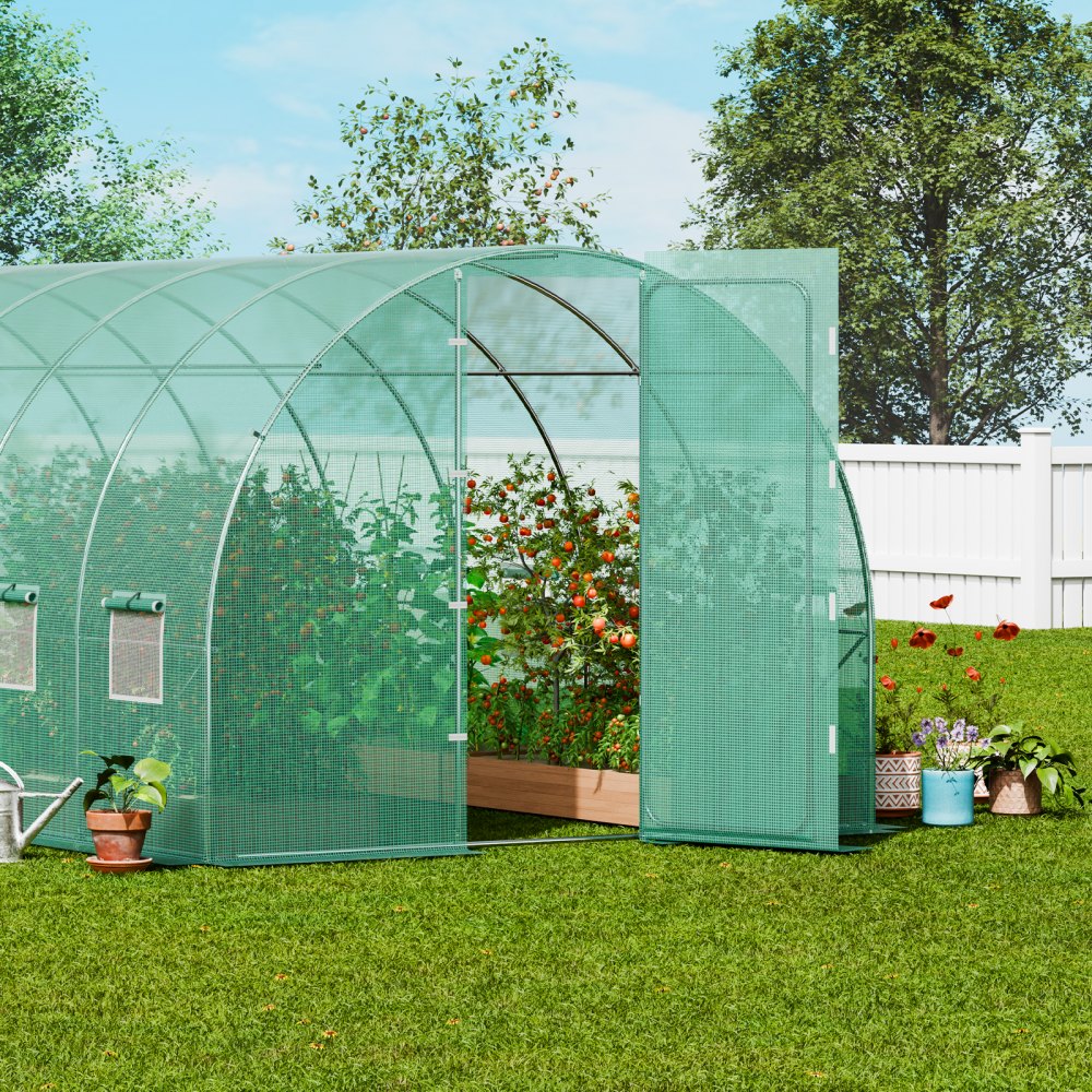 VEVOR Walk-in Tunnel Greenhouse 19.36x9.68x7.4ft Galvanized Frame PE Cover Green 