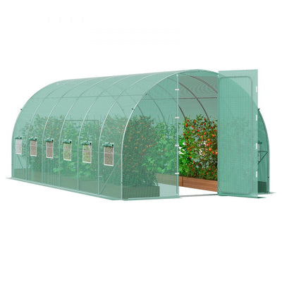VEVOR Walk-in Tunnel Greenhouse 19.36x9.68x7.4ft Galvanized Frame PE Cover Green 
