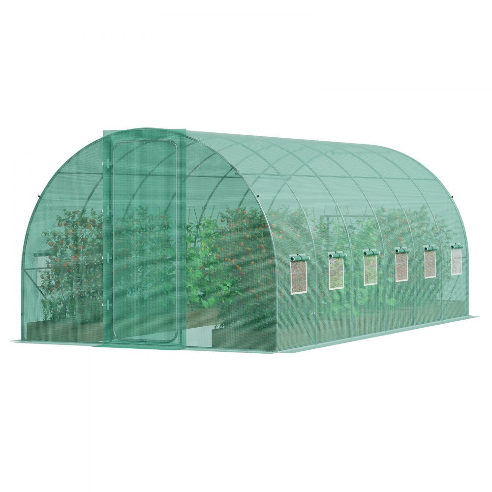 VEVOR Walk-in Tunnel Greenhouse 19.36x9.68x7.4ft Galvanized Frame PE Cover Green 
