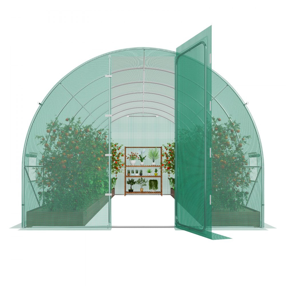 VEVOR Walk-in Tunnel Greenhouse 19.36x9.68x7.4ft Galvanized Frame PE Cover Green 
