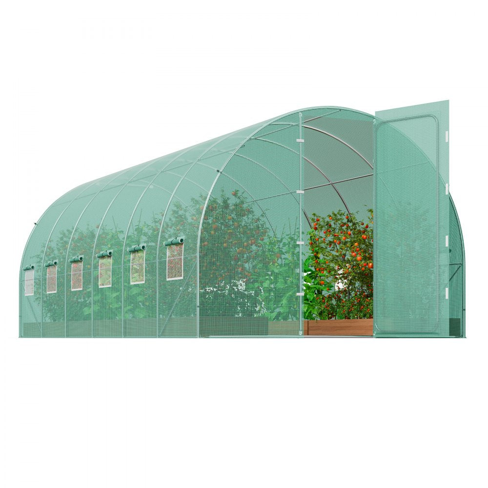 VEVOR Walk-in Tunnel Greenhouse 19.36x9.68x7.4ft Galvanized Frame PE Cover Green 