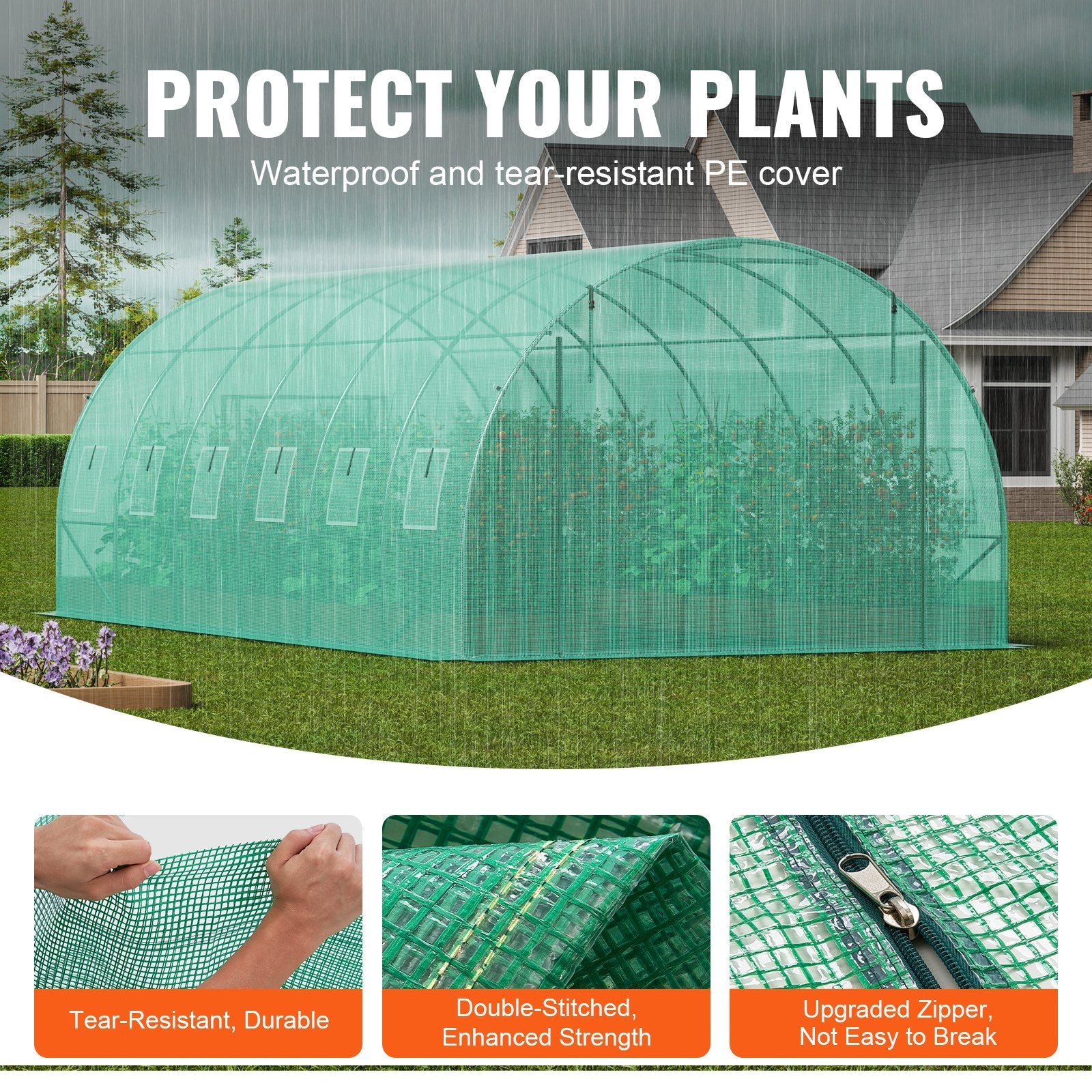 VEVOR Walk-in Tunnel Greenhouse 19.36x9.68x6.5ft Galvanized Frame PE Cover Green 