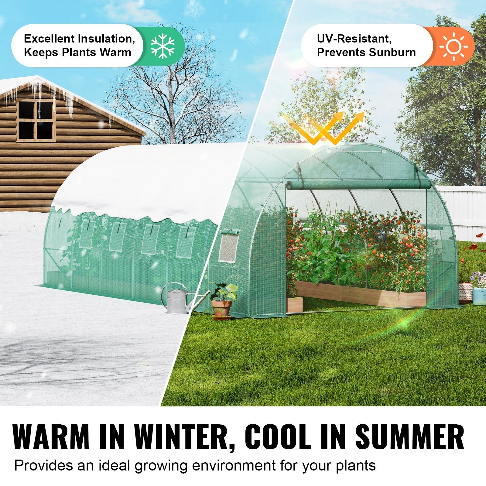 VEVOR Walk-in Tunnel Greenhouse 19.36x9.68x6.5ft Galvanized Frame PE Cover Green 