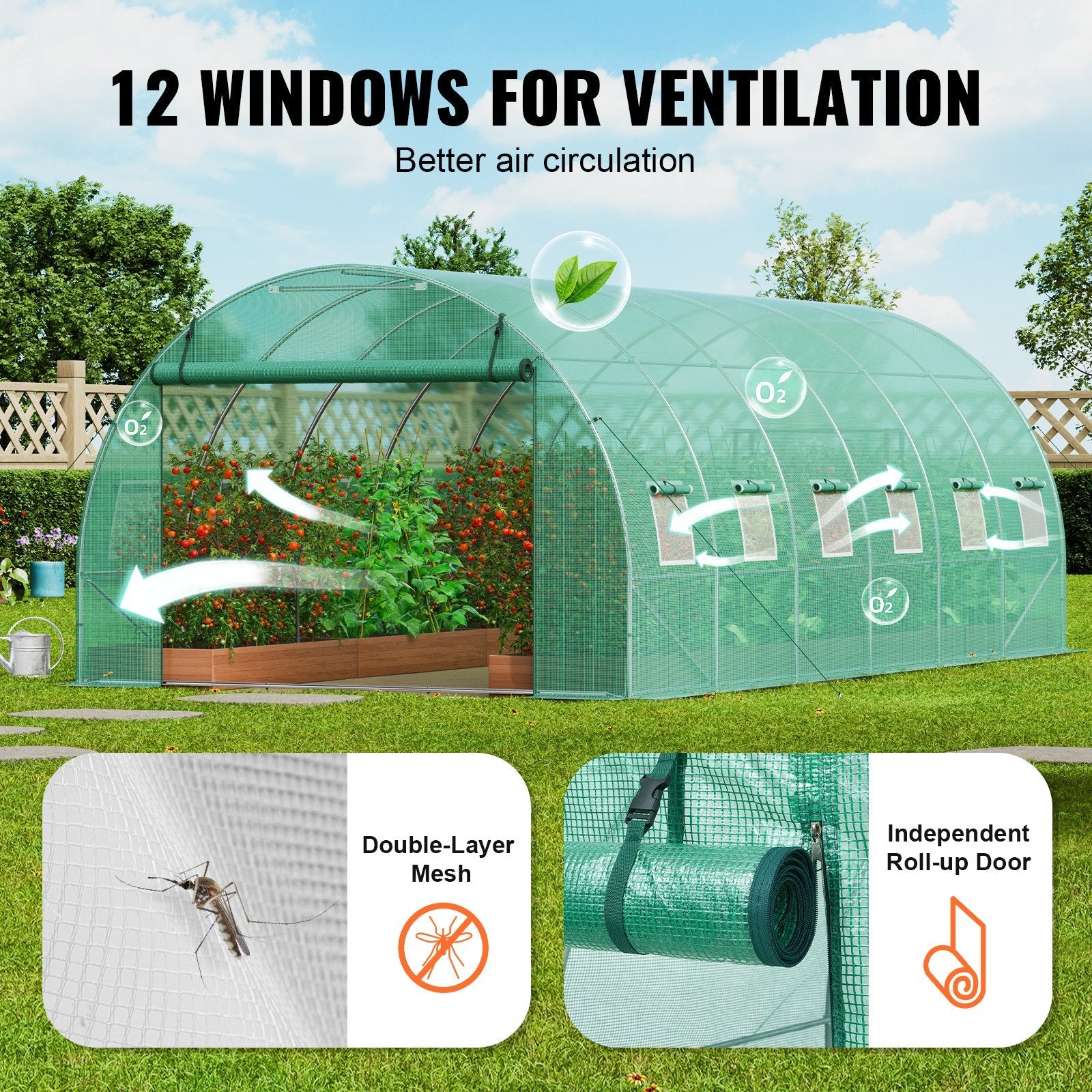 VEVOR Walk-in Tunnel Greenhouse 19.36x9.68x6.5ft Galvanized Frame PE Cover Green 