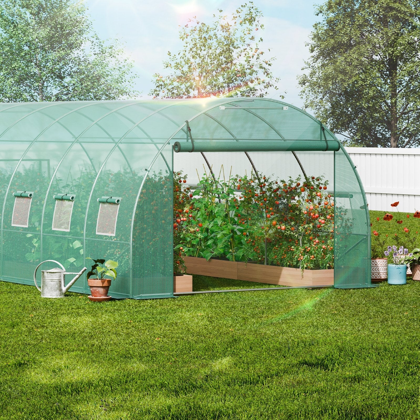 VEVOR Walk-in Tunnel Greenhouse 19.36x9.68x6.5ft Galvanized Frame PE Cover Green 