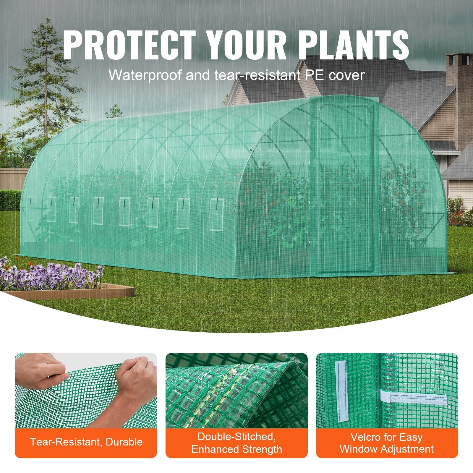 VEVOR Walk-in Tunnel Greenhouse 27.38x9.5x7.38ft Galvanized Frame PE Cover Green 