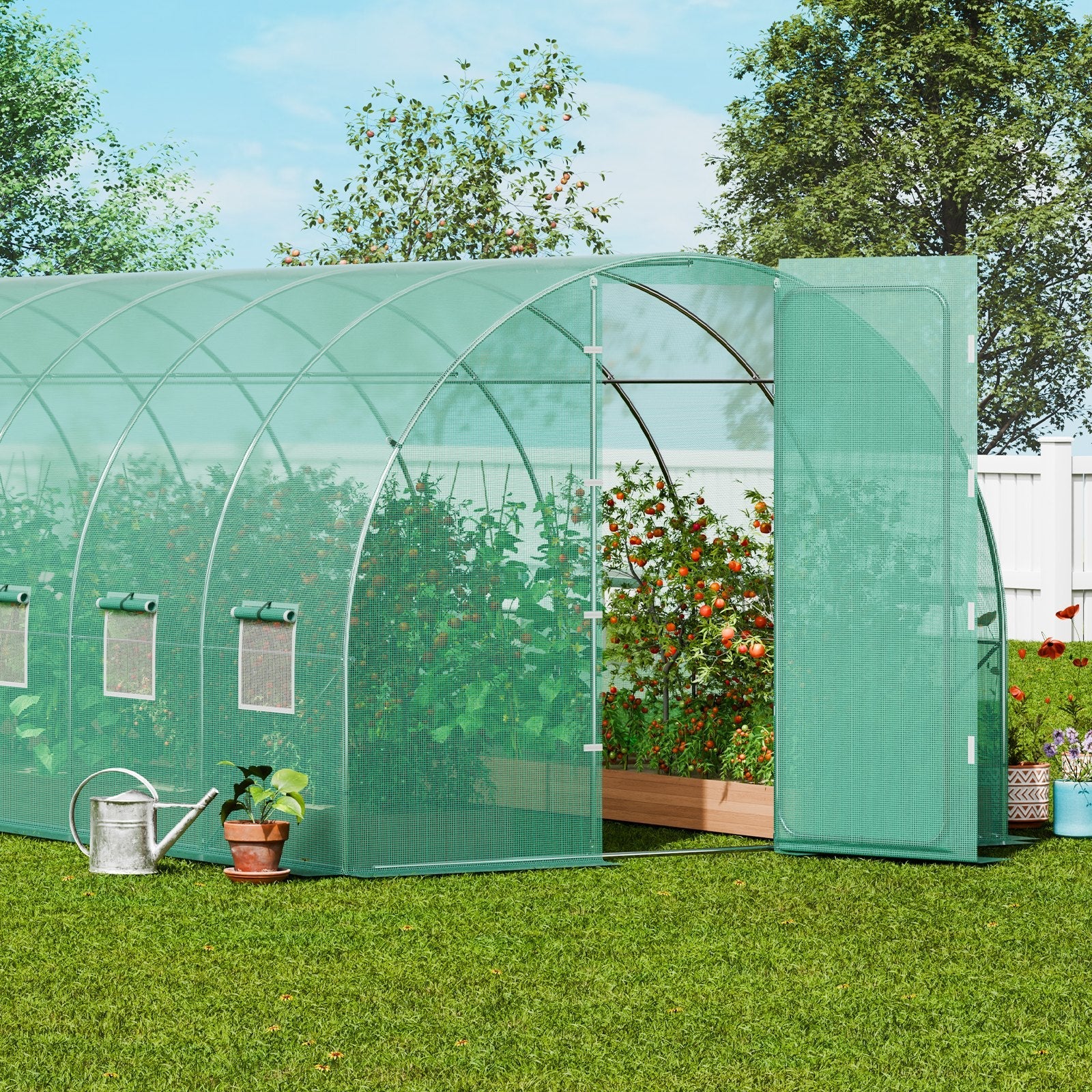 VEVOR Walk-in Tunnel Greenhouse 27.38x9.5x7.38ft Galvanized Frame PE Cover Green 