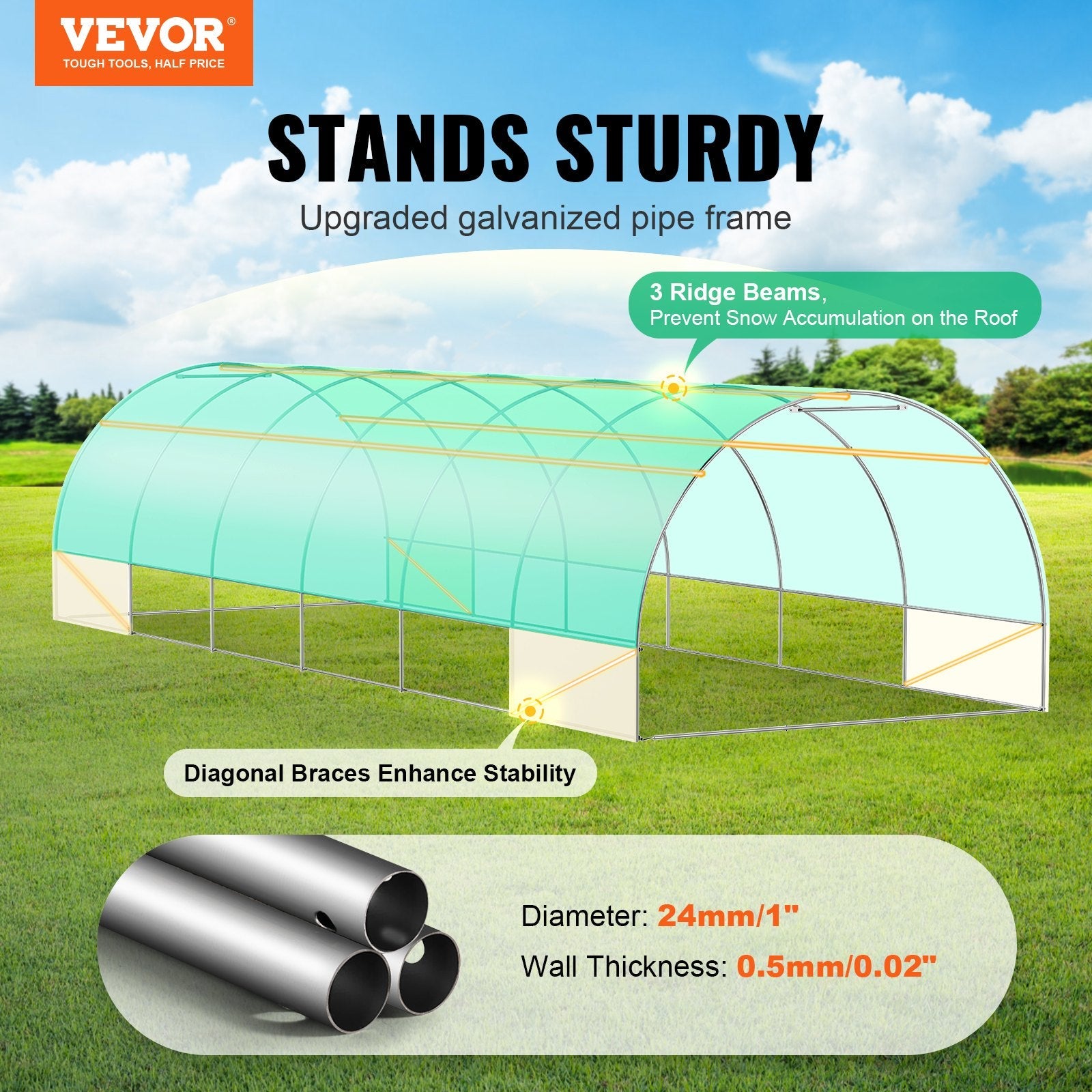VEVOR Walk-in Tunnel Greenhouse 29.2x9.7x6.5ft Galvanized Frame PE Cover Green 