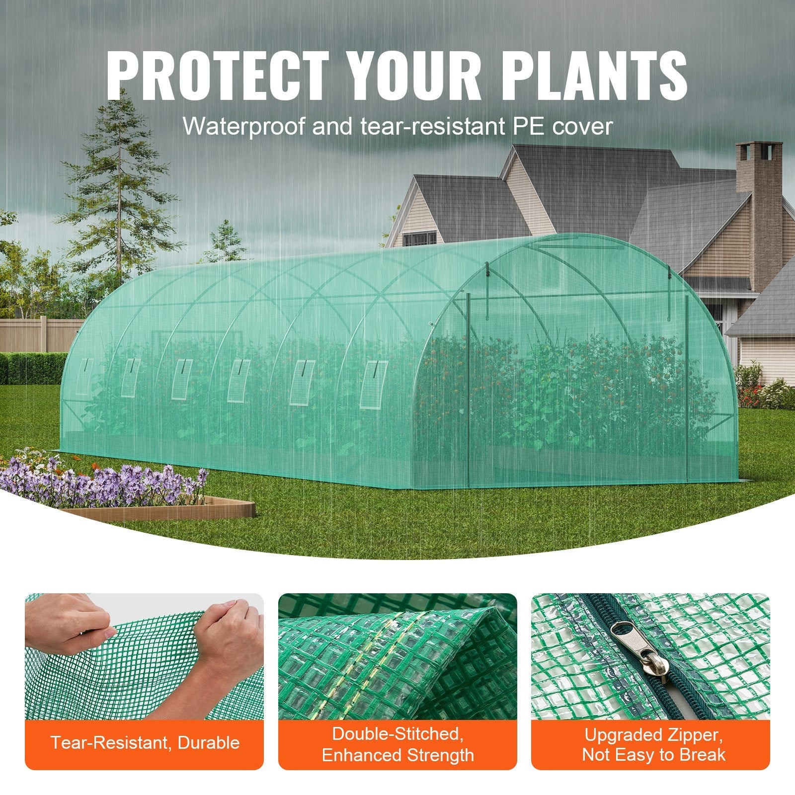 VEVOR Walk-in Tunnel Greenhouse 29.2x9.7x6.5ft Galvanized Frame PE Cover Green 
