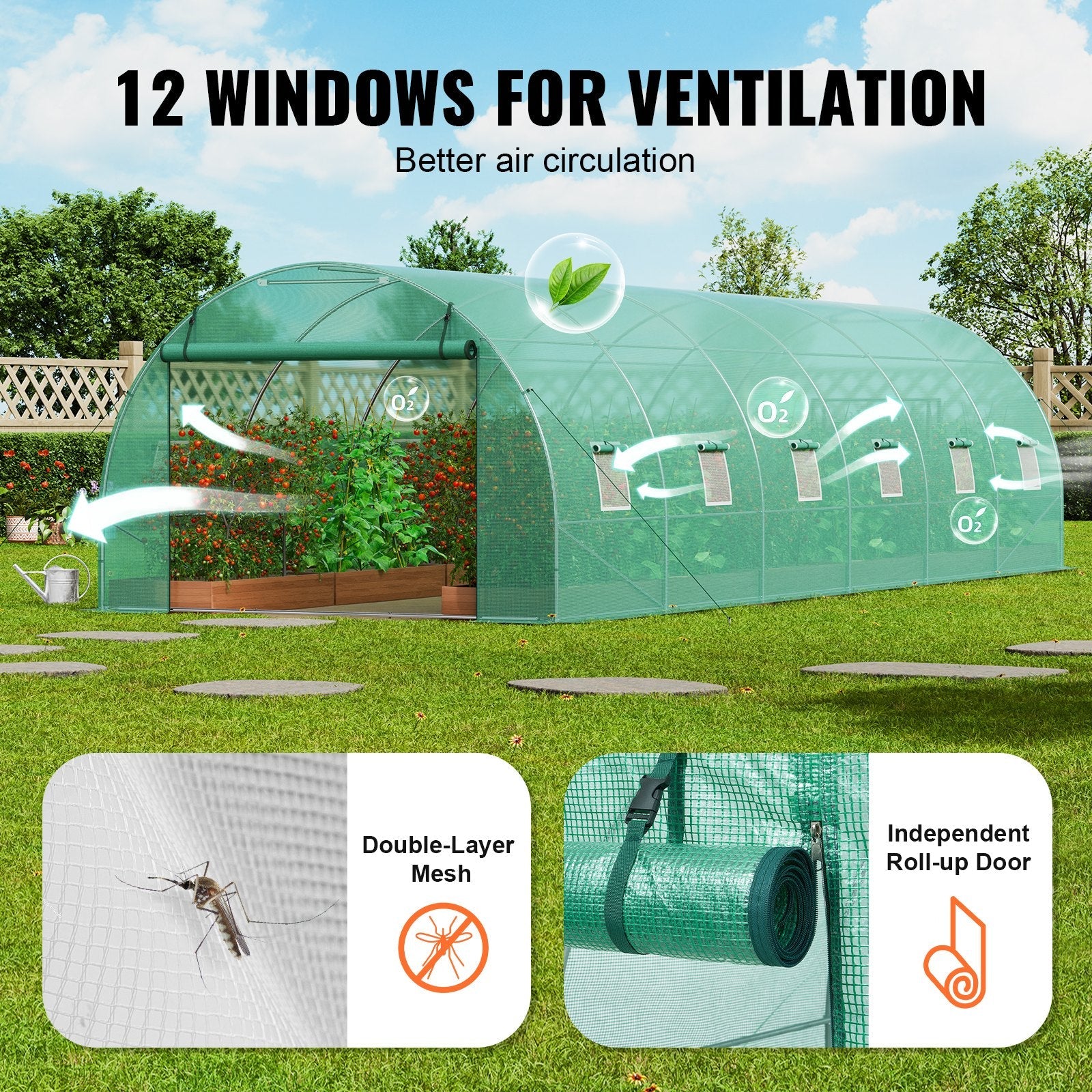 VEVOR Walk-in Tunnel Greenhouse 29.2x9.7x6.5ft Galvanized Frame PE Cover Green 