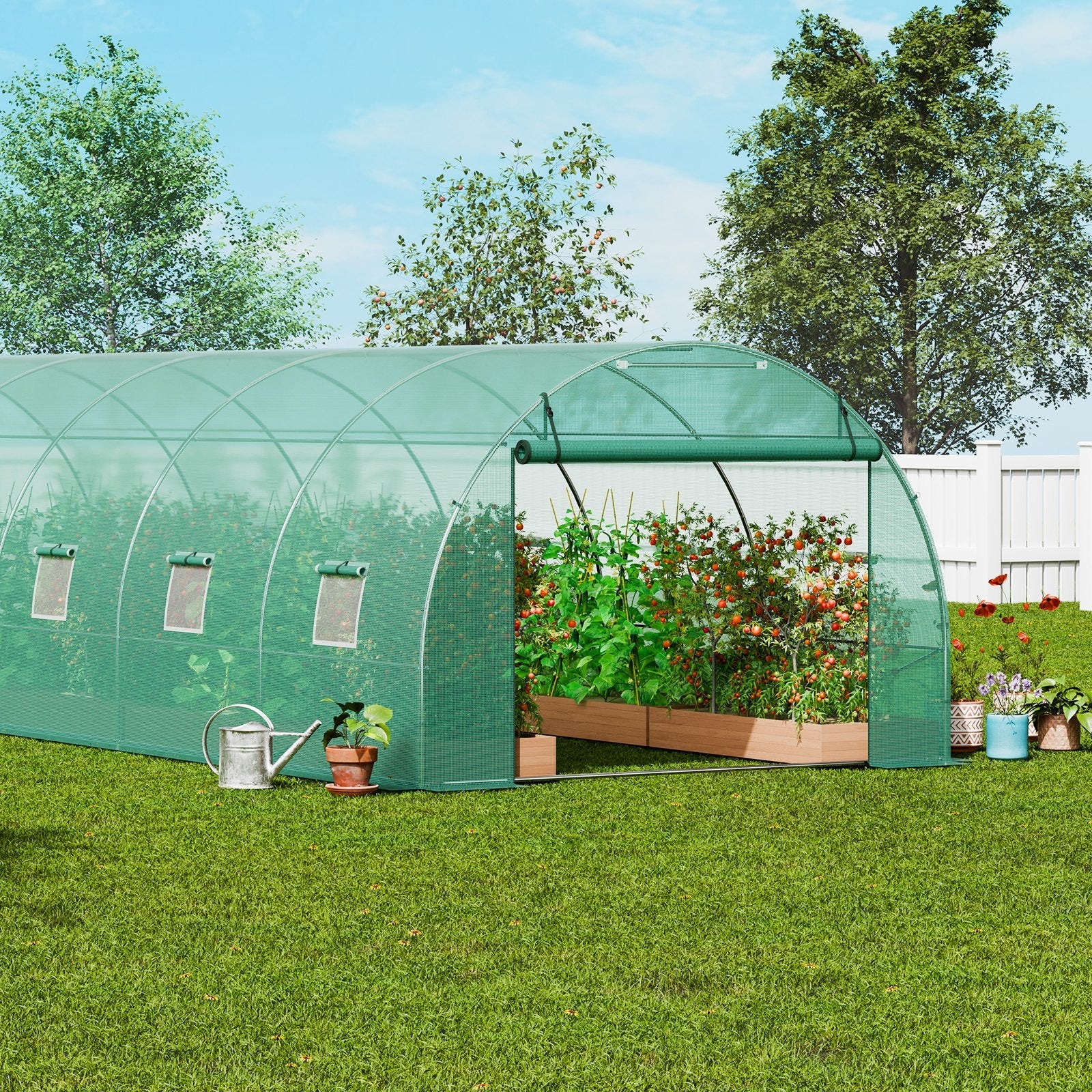 VEVOR Walk-in Tunnel Greenhouse 29.2x9.7x6.5ft Galvanized Frame PE Cover Green 