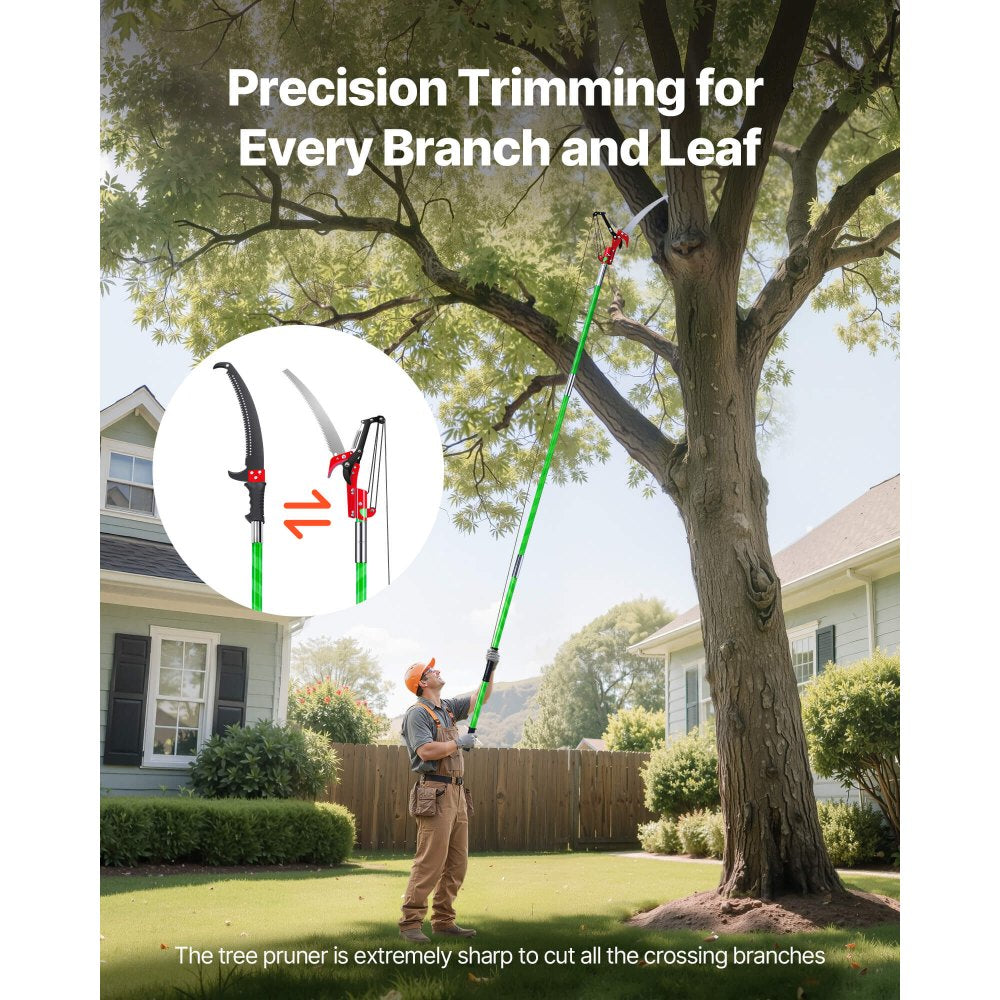 27 ft Extendable Manual Pole Saw with Fiberglass Handle, High Reach Tree Pruner – Standard or with Pruning Scissors