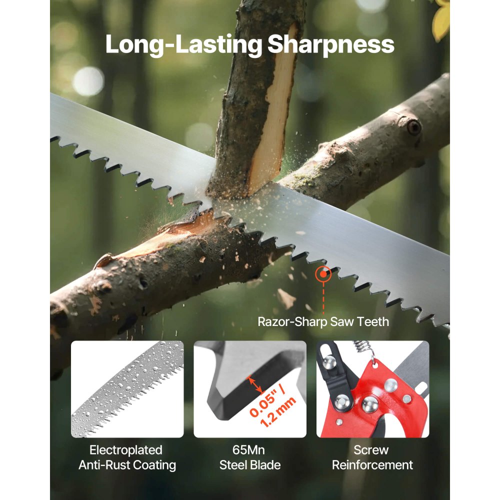 27 ft Extendable Manual Pole Saw with Fiberglass Handle, High Reach Tree Pruner – Standard or with Pruning Scissors
