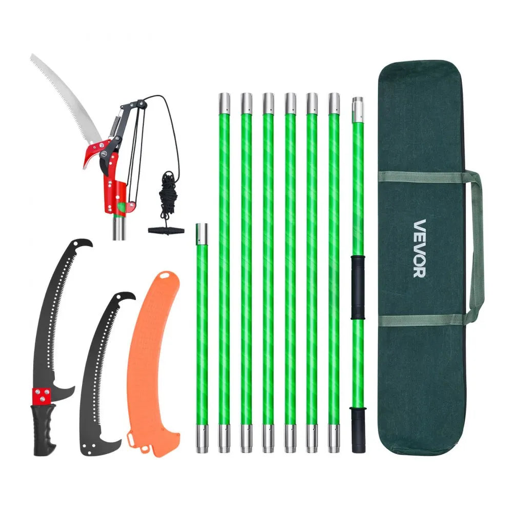 27 ft Extendable Manual Pole Saw with Fiberglass Handle, High Reach Tree Pruner – Standard or with Pruning Scissors