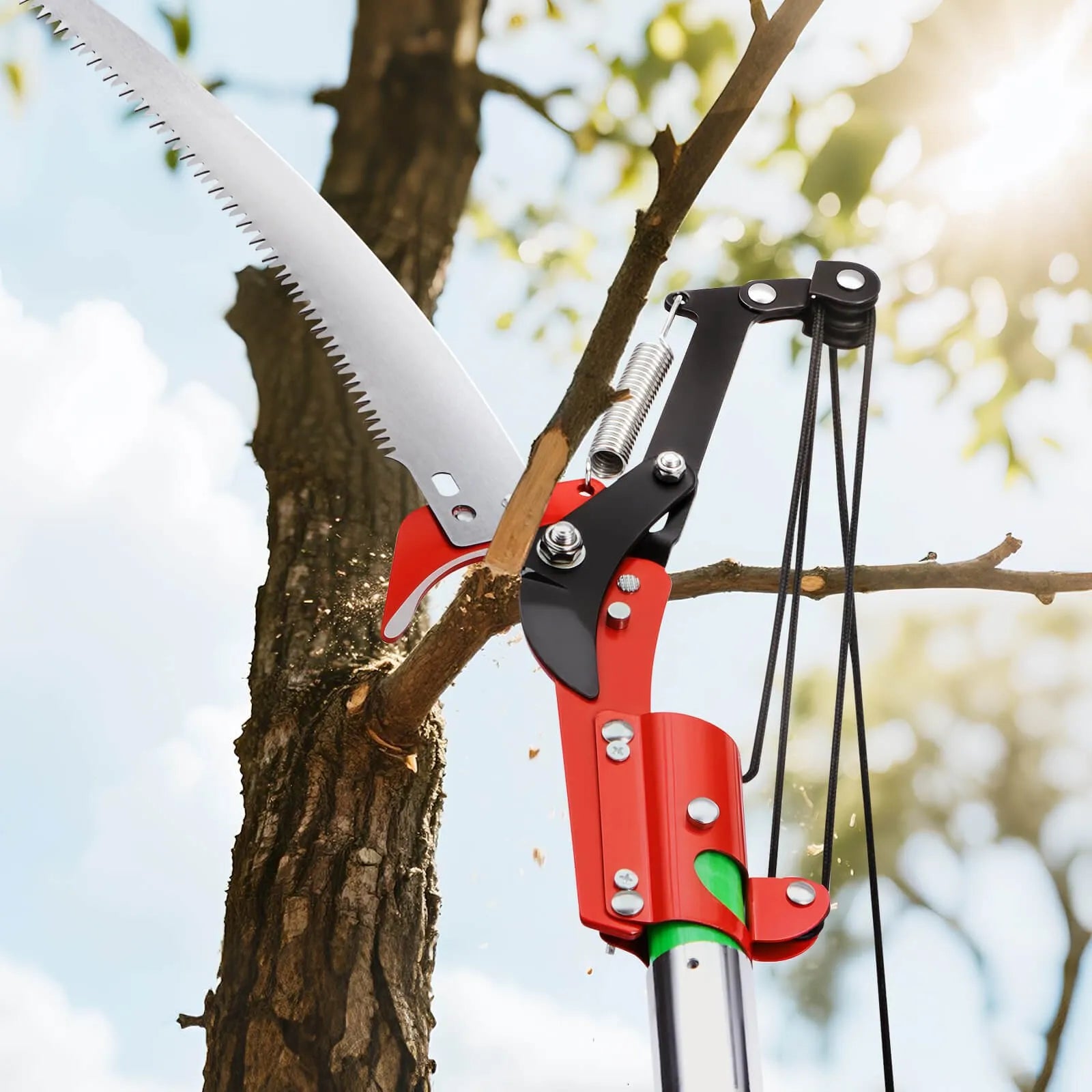 27 ft Extendable Manual Pole Saw with Fiberglass Handle, High Reach Tree Pruner – Standard or with Pruning Scissors