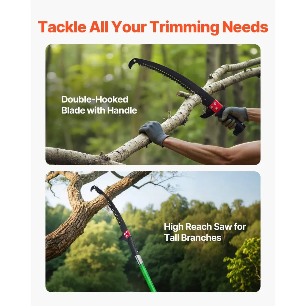 27 ft Extendable Manual Pole Saw with Fiberglass Handle, High Reach Tree Pruner – Standard or with Pruning Scissors
