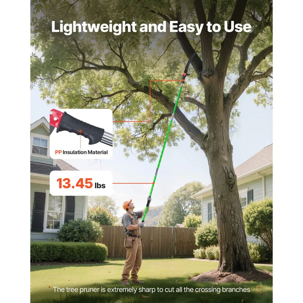 27 ft Extendable Manual Pole Saw with Fiberglass Handle, High Reach Tree Pruner – Standard or with Pruning Scissors
