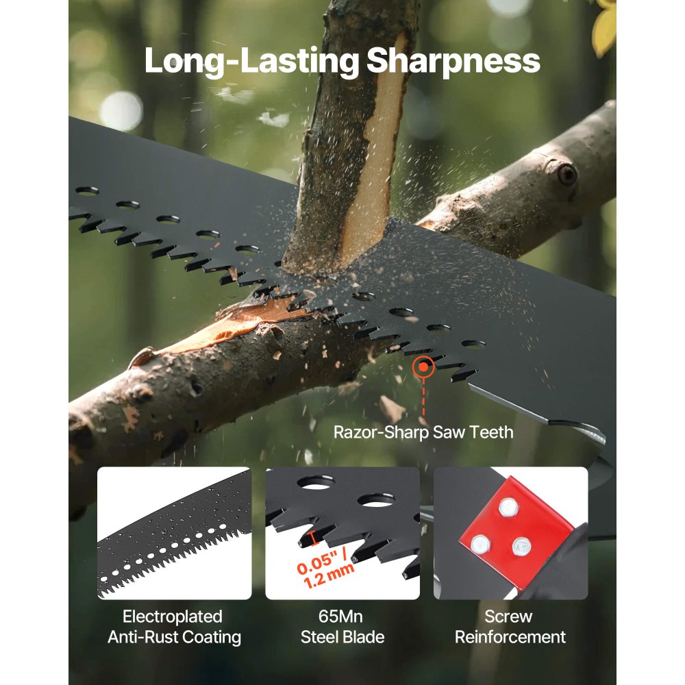27 ft Extendable Manual Pole Saw with Fiberglass Handle, High Reach Tree Pruner – Standard or with Pruning Scissors
