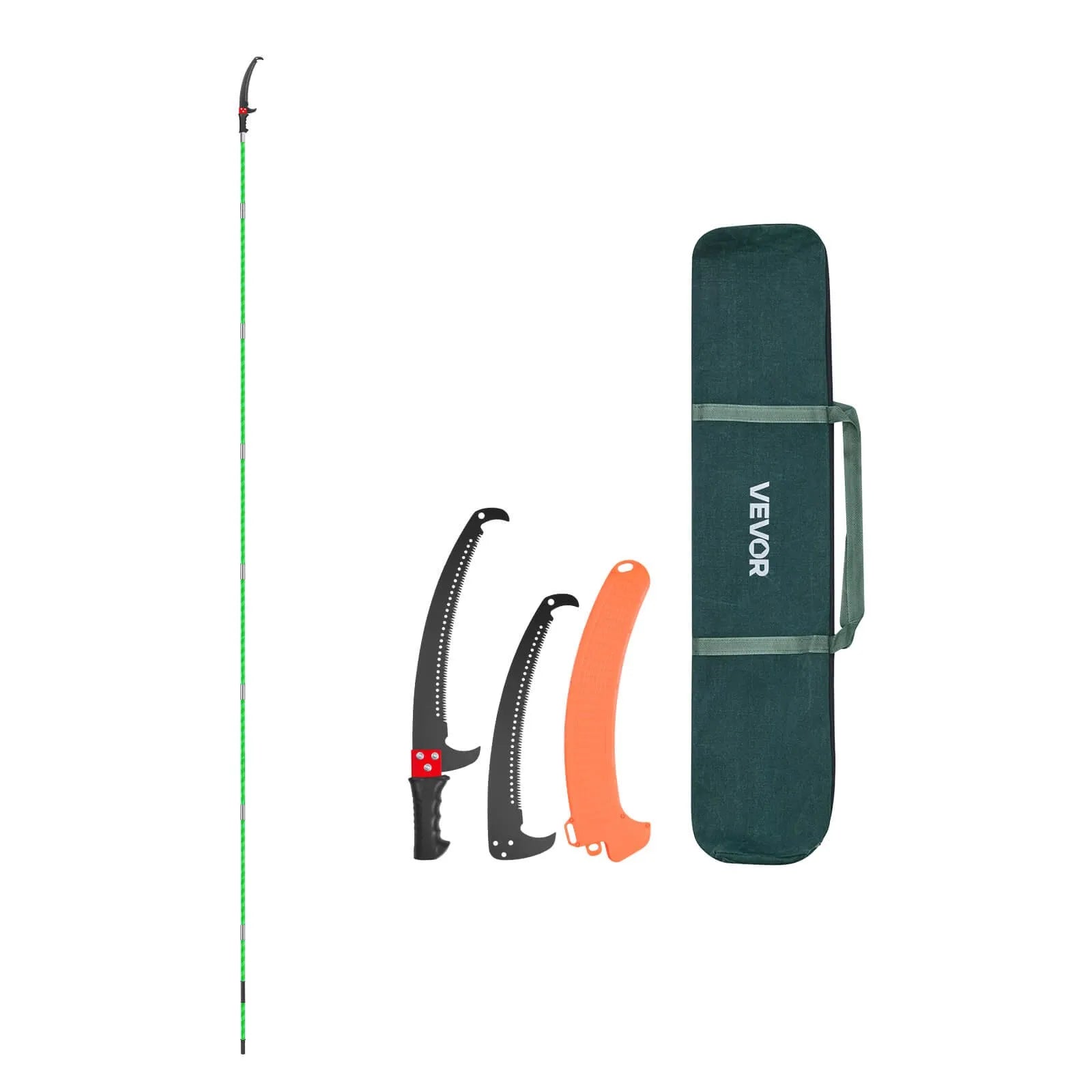 27 ft Extendable Manual Pole Saw with Fiberglass Handle, High Reach Tree Pruner – Standard or with Pruning Scissors