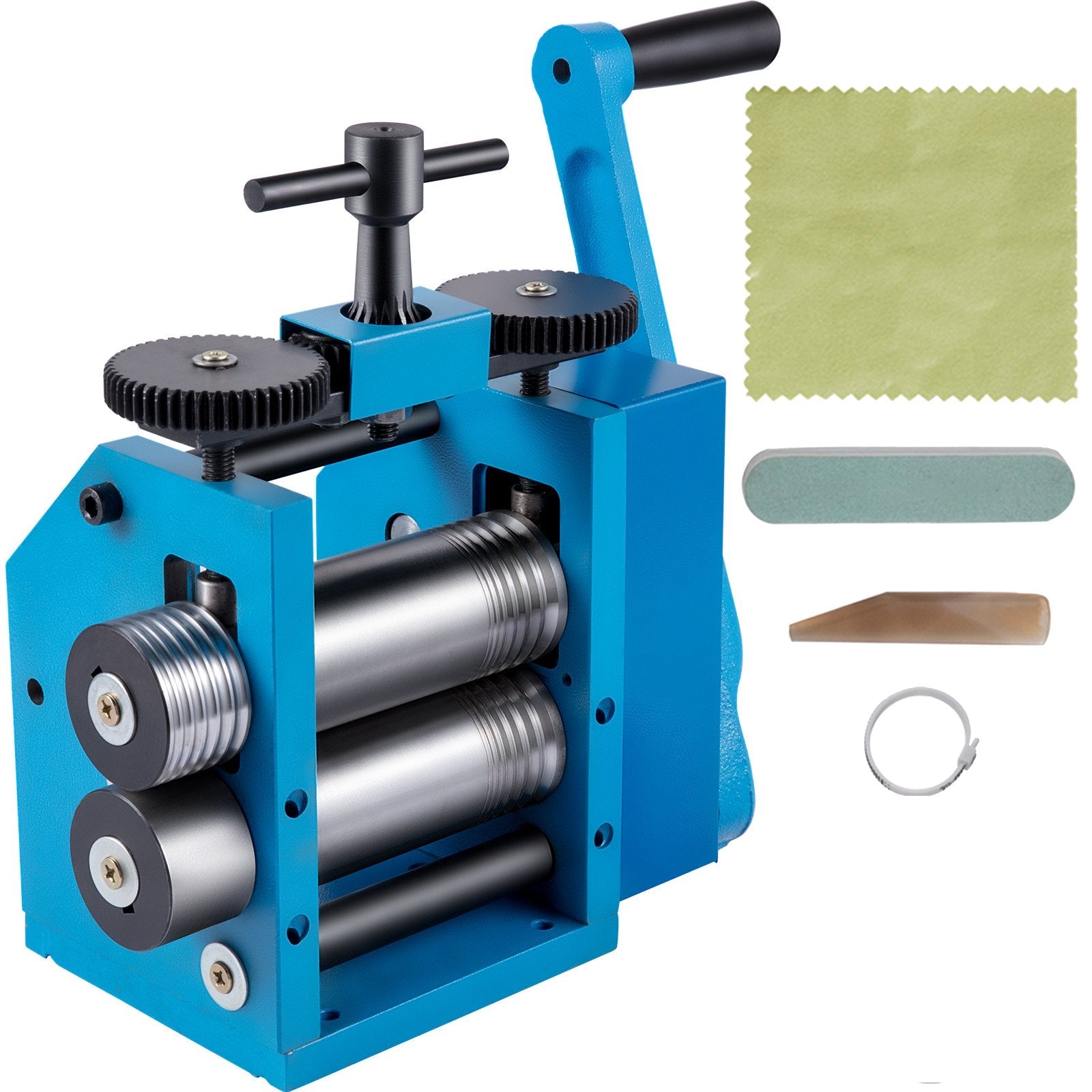 VEVOR Rolling Mills 3\"/76mm Jewelry Rolling Mill Machine Gear Ratio 1:2.5 Wire Roller Mill 0.1-7mm Press Thickness Manual Combination Rolling Mill for Metal Jewelry Sheet Square Semicircle Pattern 