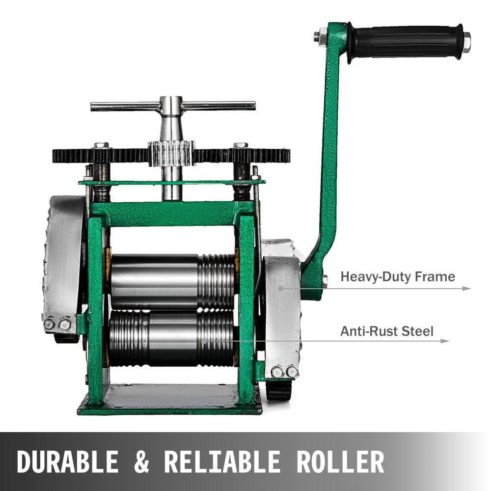 VEVOR Jewelry Combination Rolling Mill 120mm Width Flat Rolling Mill 55 mm Diameter Rollers Rolling Mill Press Gear Ratio 4:1 Jewelry Press Tabletting Tool for Jewelry Repair Design 
