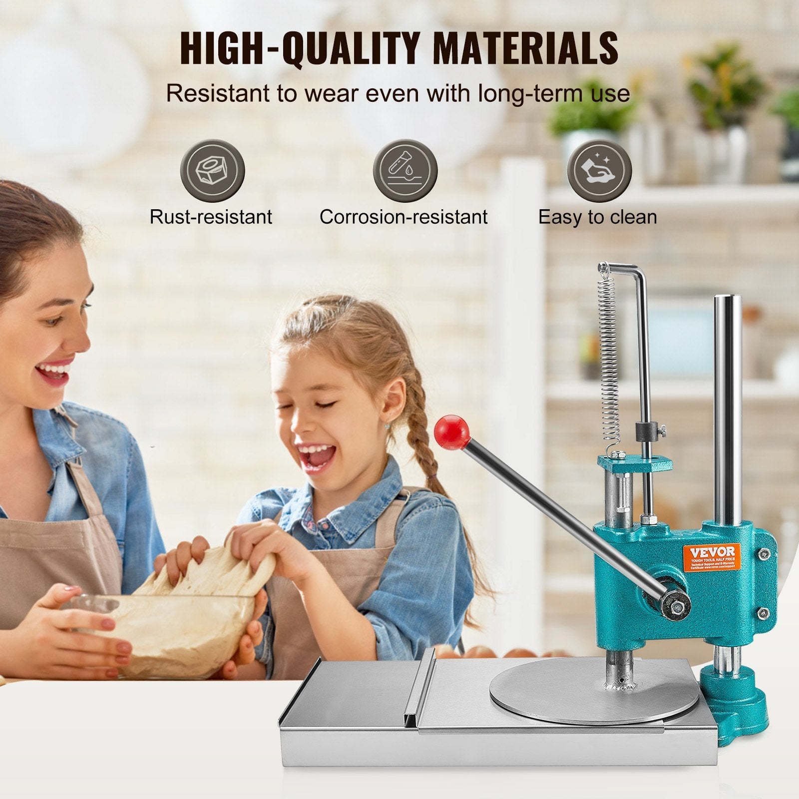 VEVOR Manual Pizza Dough Press Machine, 9.5inch/24cm Household Pizza Pastry, Stainless Steel Pizza Presser, Commercial Chapati Sheet Pizza Crust Press Plate, Height Adjustable Pizza Forming Machine 