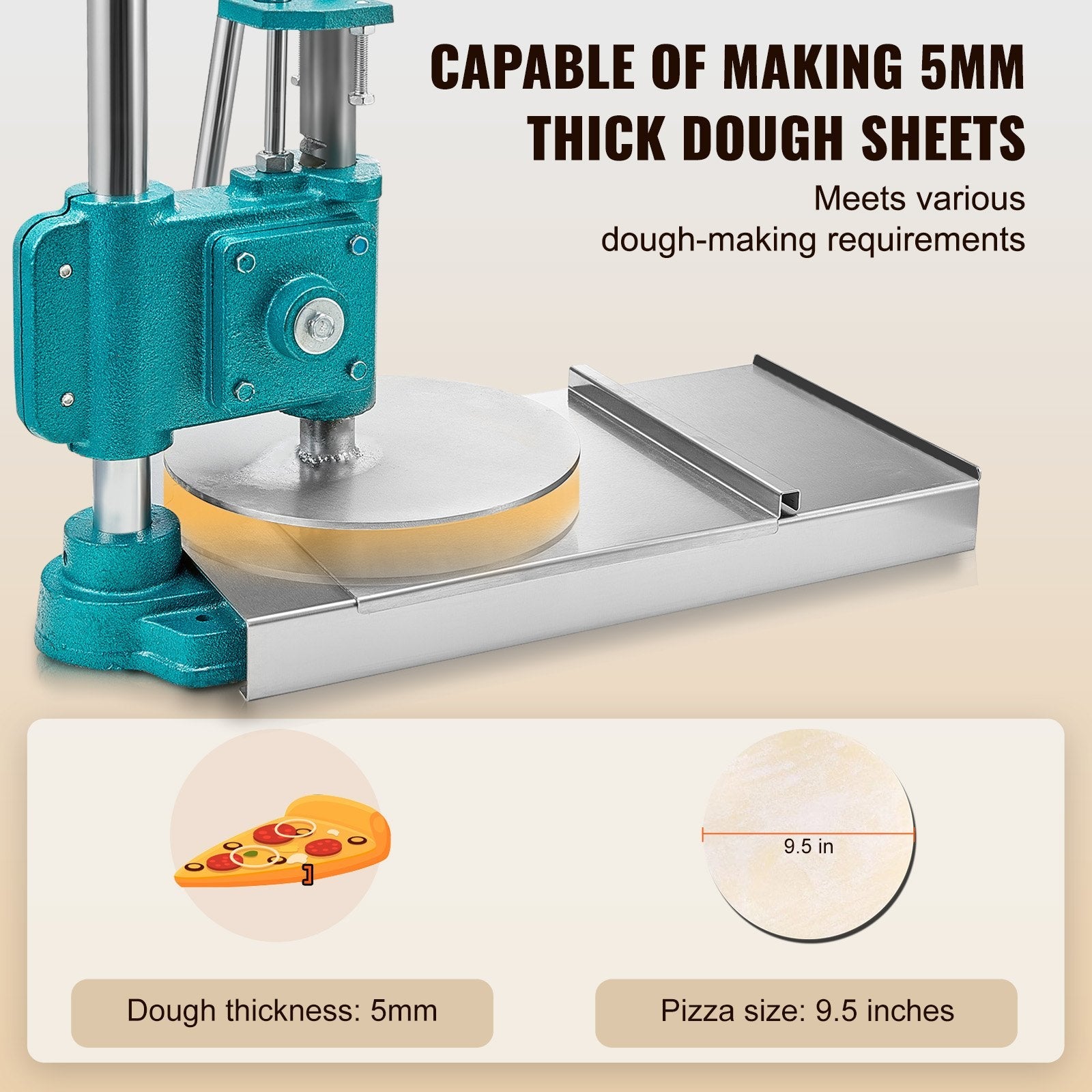 VEVOR Manual Pizza Dough Press Machine, 9.5inch/24cm Household Pizza Pastry, Stainless Steel Pizza Presser, Commercial Chapati Sheet Pizza Crust Press Plate, Height Adjustable Pizza Forming Machine 
