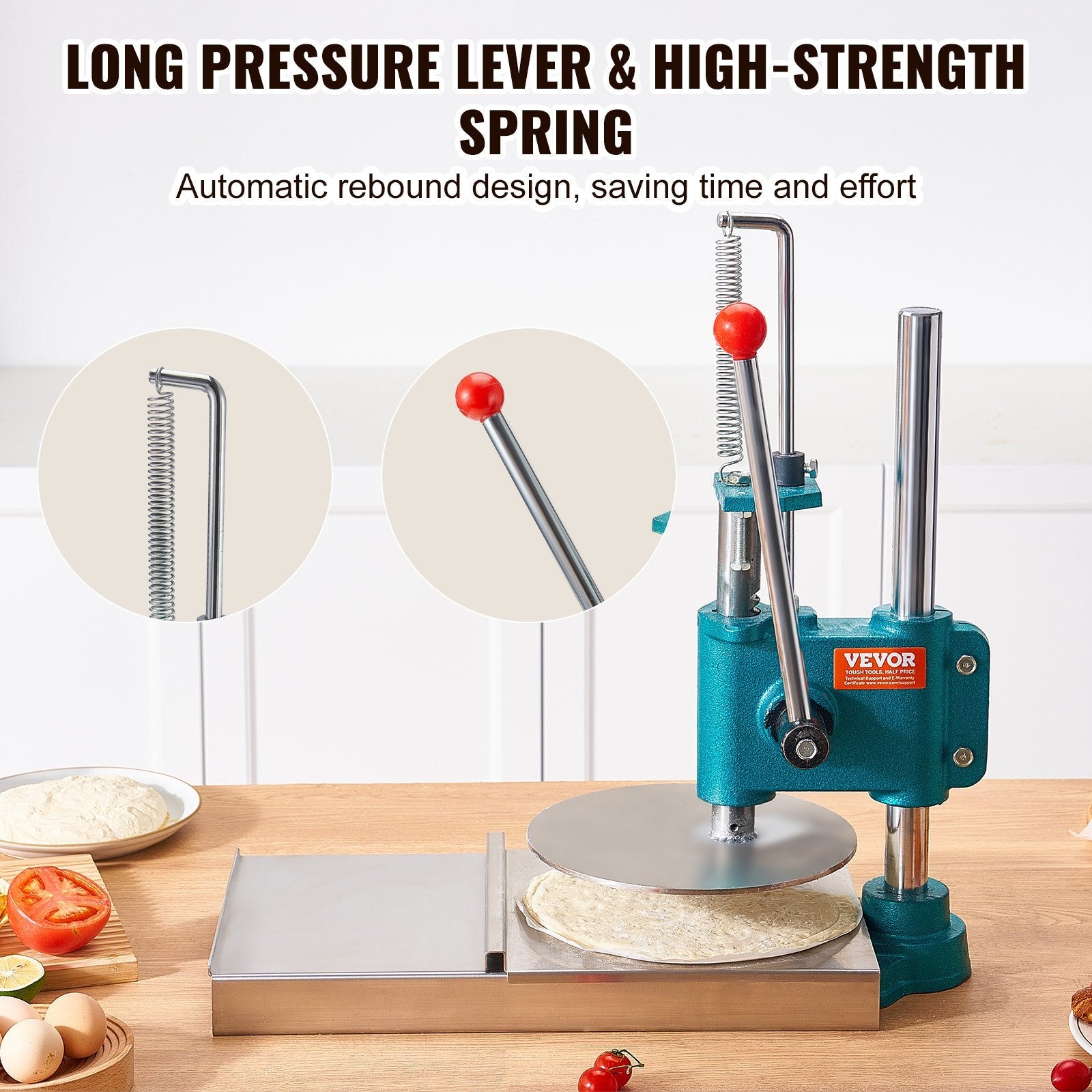 VEVOR Manual Pizza Dough Press Machine, 9.5inch/24cm Household Pizza Pastry, Stainless Steel Pizza Presser, Commercial Chapati Sheet Pizza Crust Press Plate, Height Adjustable Pizza Forming Machine 