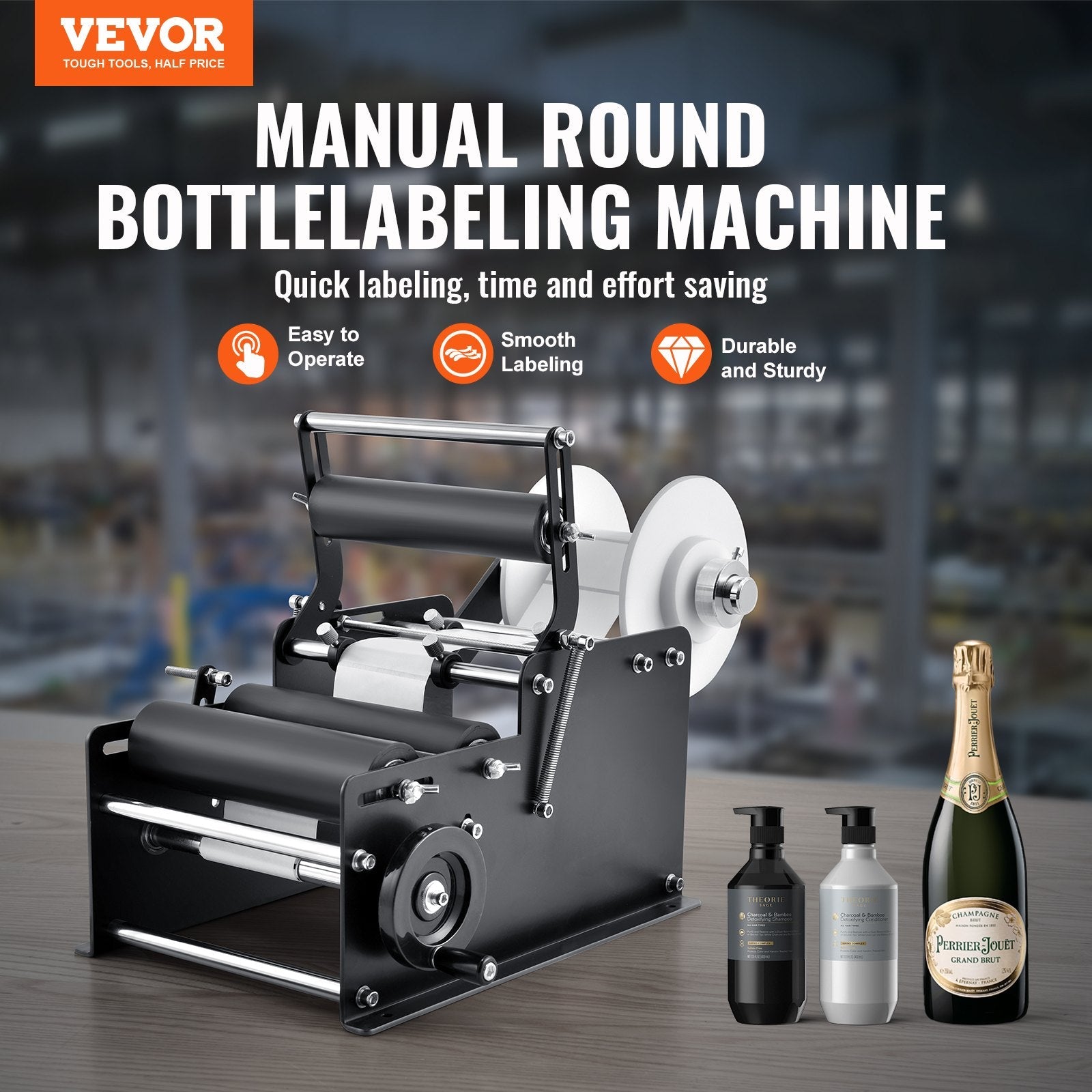 VEVOR Manual Round Labeling Machine, 15-20pcs/min, Bottle Label Applicator for Round Bottles, Adjustable Manual Round Bottle Labeler Suitable for Bottle Diameter 0.78-4.72 inches (with Pressing Bar) 
