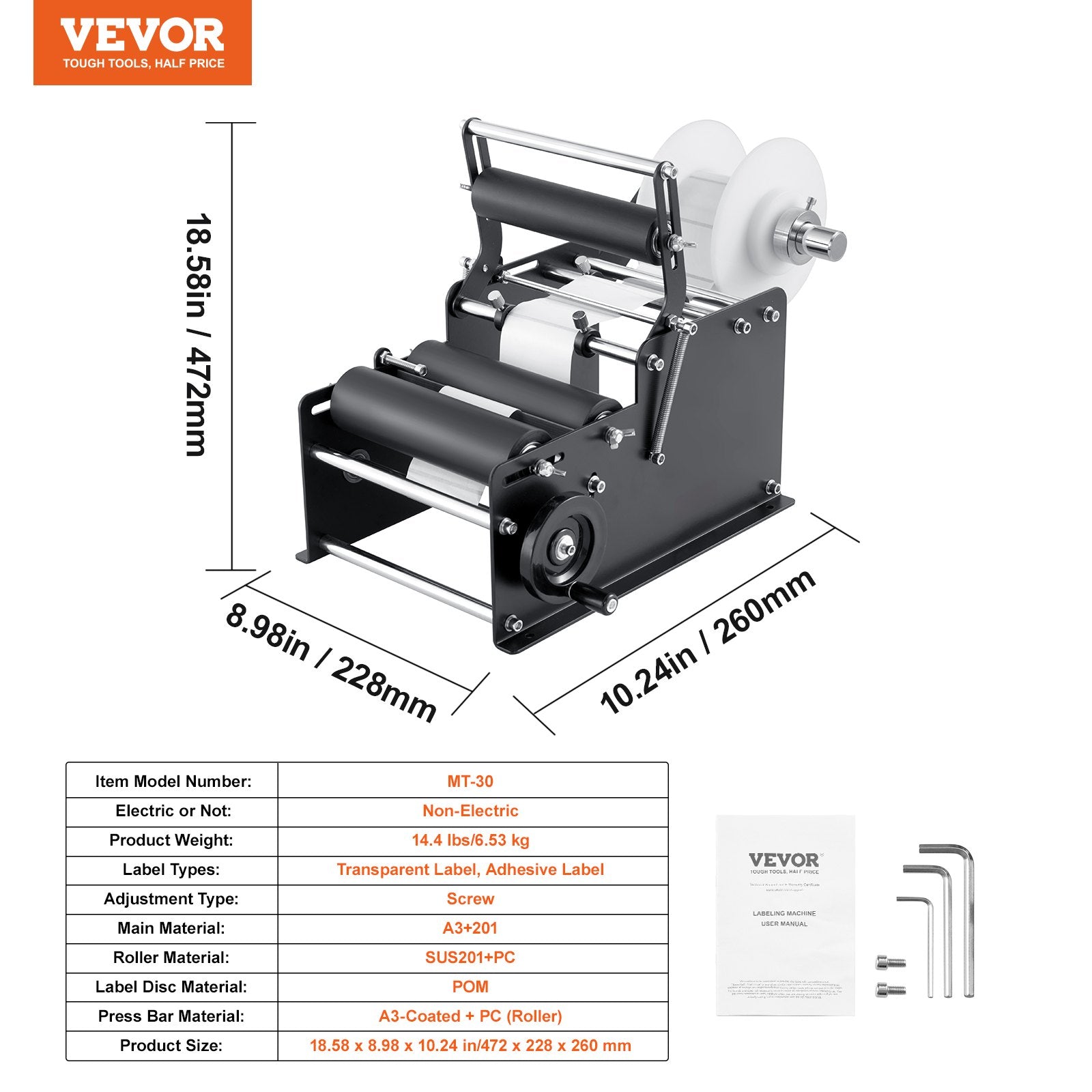VEVOR Manual Round Labeling Machine, 15-20pcs/min, Bottle Label Applicator for Round Bottles, Adjustable Manual Round Bottle Labeler Suitable for Bottle Diameter 0.78-4.72 inches (with Pressing Bar) 