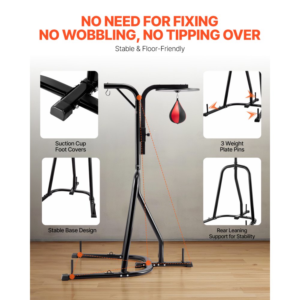 VEVOR 2 in 1 Punching Bag Stand, Steel Heavy Duty Workout Equipment, Adjustable Height Boxing Punching Bag and Speed Bag Stand, Freestanding Sandbag Rack 