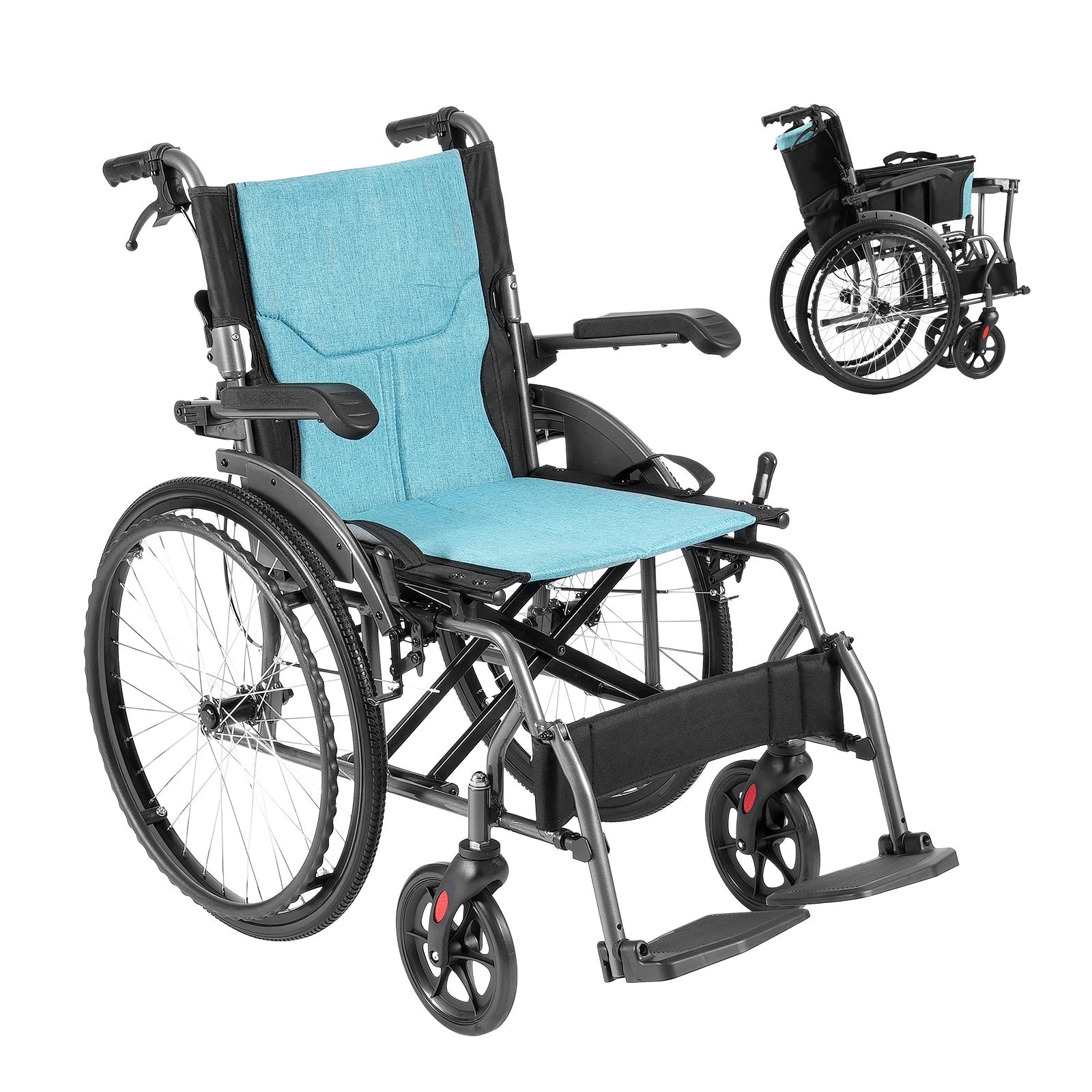 VEVOR Wheelchair Aluminum Alloy Ultra-Lightweight 18-In Wide Seat 250lbs 