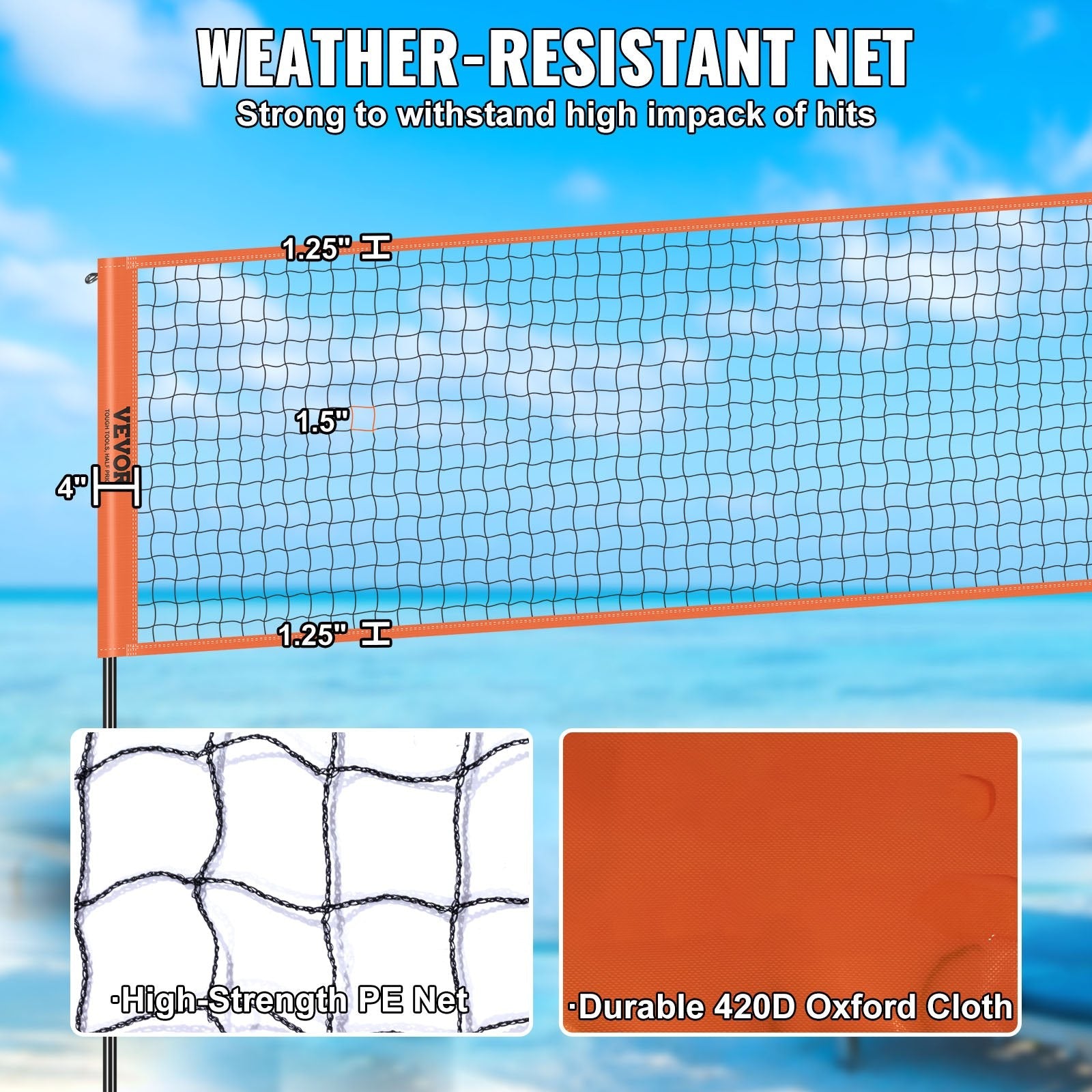 VEVOR 4-Way Volleyball Net, Adjustable Height Badminton Net Set for Backyard Beach Lawn, Outdoor Portable Volleyball Net with Carrying Bag, 4 Square Quick Assemble Game Set For Kids And Adults 
