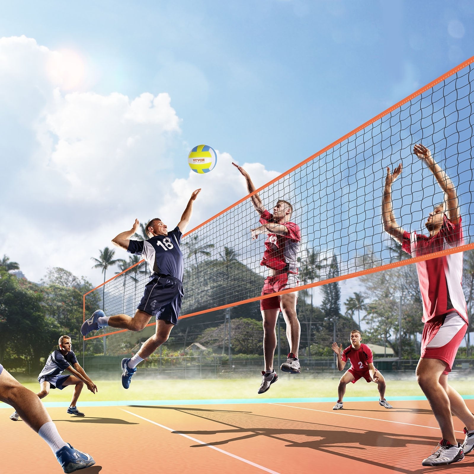VEVOR 4-Way Volleyball Net, Adjustable Height Badminton Net Set for Backyard Beach Lawn, Outdoor Portable Volleyball Net with Carrying Bag, 4 Square Quick Assemble Game Set For Kids And Adults 