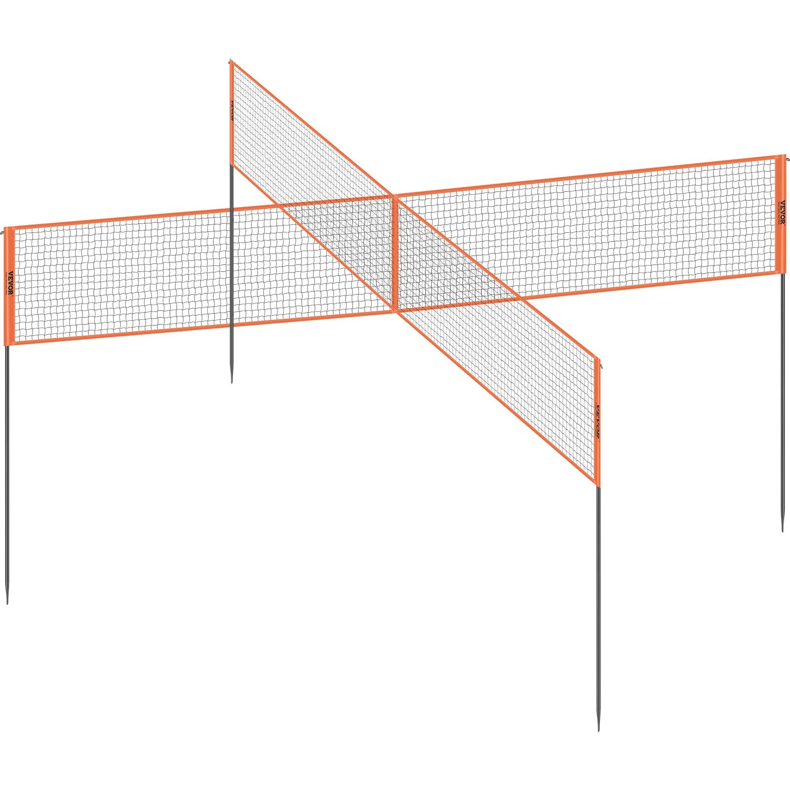 VEVOR 4-Way Volleyball Net, Adjustable Height Badminton Net Set for Backyard Beach Lawn, Outdoor Portable Volleyball Net with Carrying Bag, 4 Square Quick Assemble Game Set For Kids And Adults 