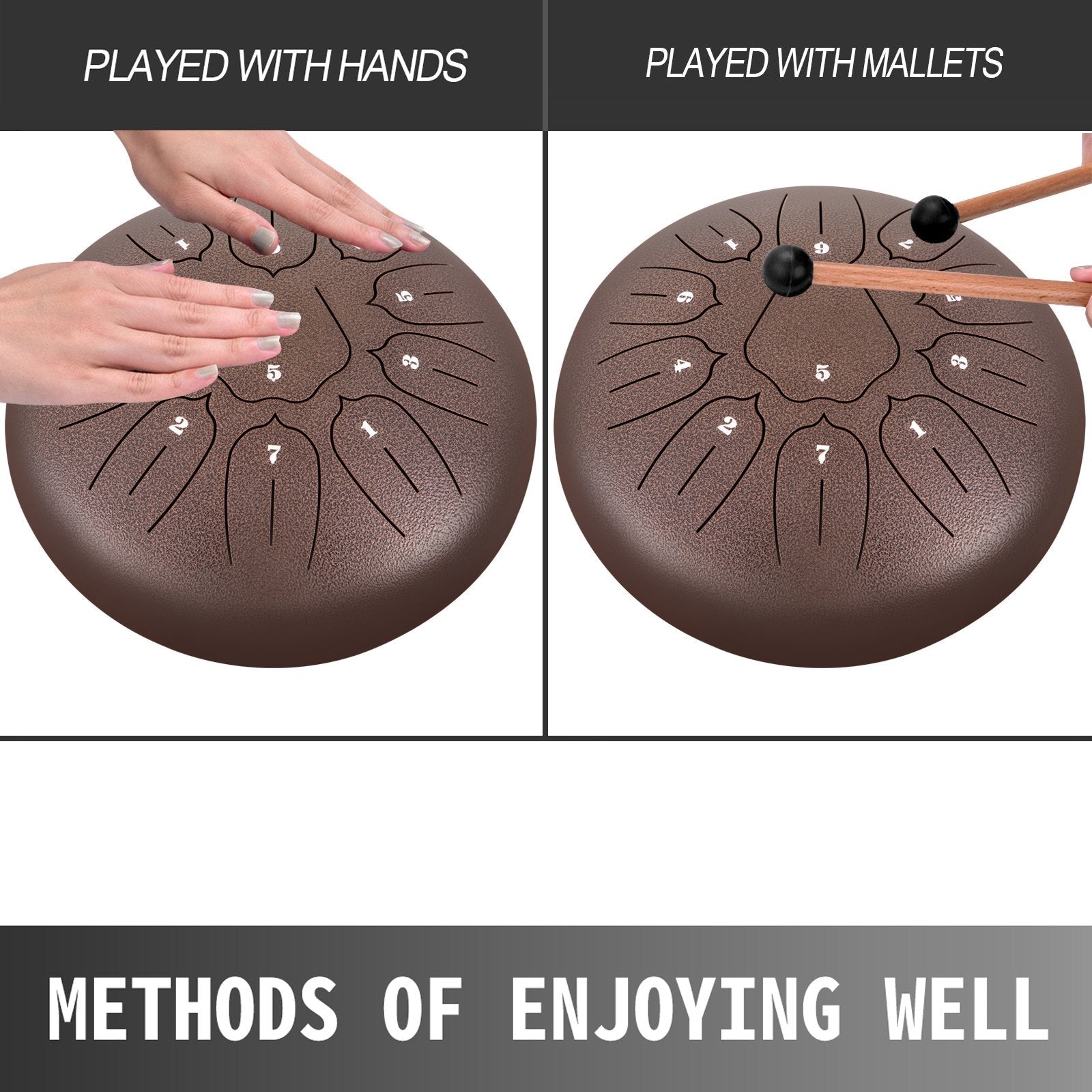 VEVOR Steel Tongue Drum 11 Notes 10 inches Percussion Instrument with Bag, Book, Mallets, Finger Picks 