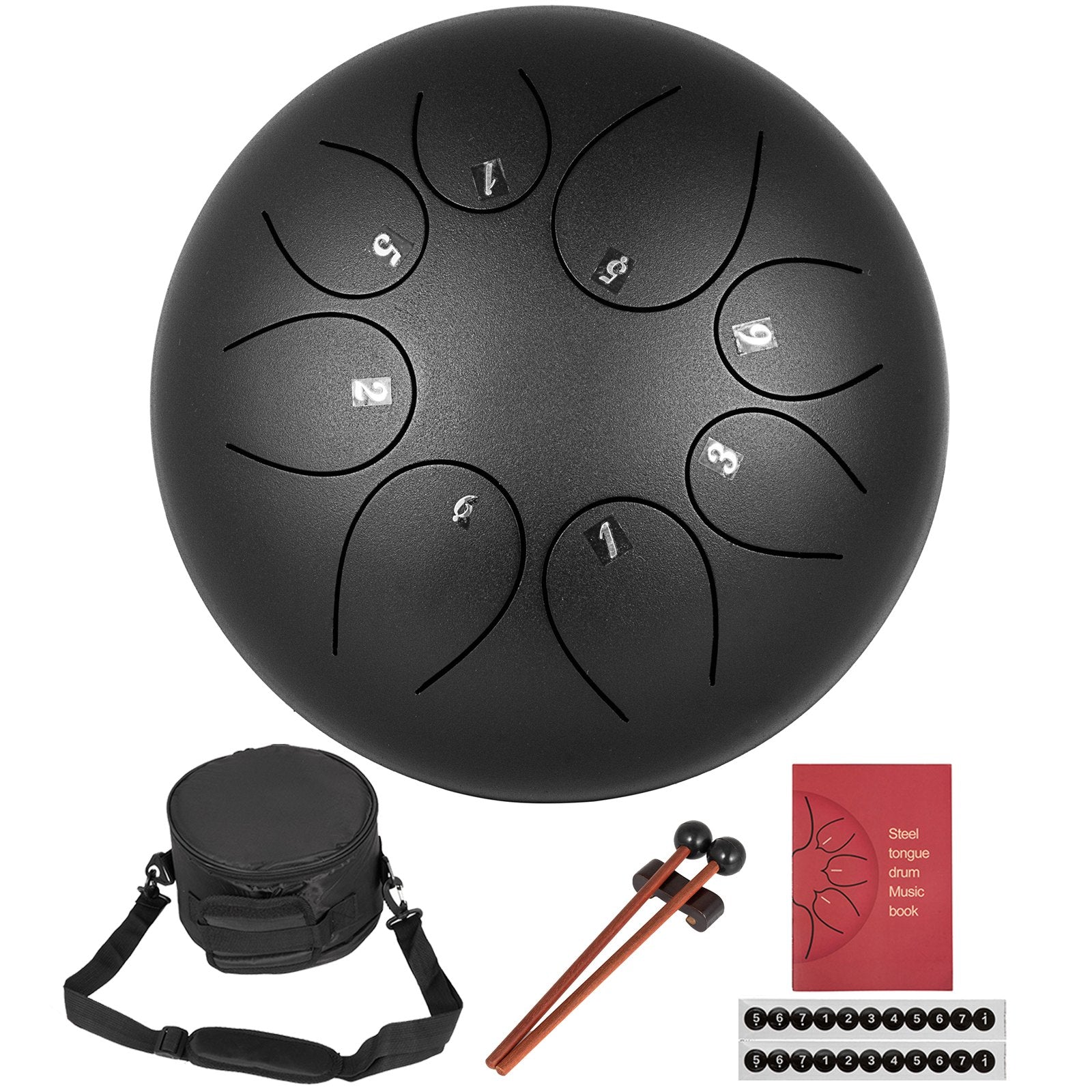 VEVOR Steel Tongue Drum - 8 Notes 10 inches - Percussion Instrument - Handpan Drum with Bag, Book, Mallets, Finger Picks (Black) 