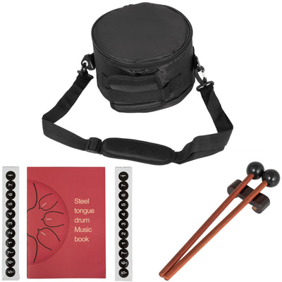 VEVOR Steel Tongue Drum - 8 Notes 10 inches - Percussion Instrument - Handpan Drum with Bag, Book, Mallets, Finger Picks (Black) 