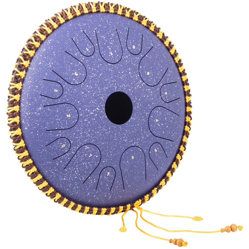 VEVOR Tongue Drum 14 Notes Dish Shape Drum 14.9 Inches Manual Percussion Pure Copper Tongues 14 Notes Steel Tongue Handpan Drum with Rope Decoration and Mallets Bag Music Book Finger Picks Purple 