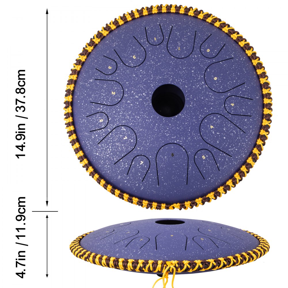 VEVOR Tongue Drum 14 Notes Dish Shape Drum 14.9 Inches Manual Percussion Pure Copper Tongues 14 Notes Steel Tongue Handpan Drum with Rope Decoration and Mallets Bag Music Book Finger Picks Purple 