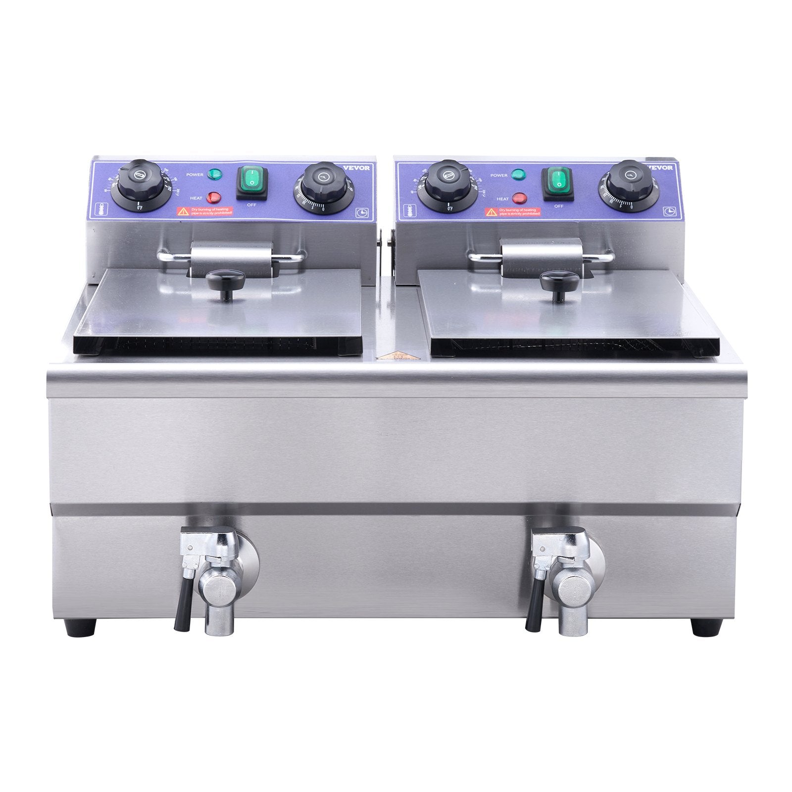 VEVOR Commercial Electric Deep Fryer, 24L 3000W Dual Removable Basket, Stainless Steel Electric Countertop Fryer with Time Control and Oil Filtration, Deep Fryer for Commercial Restaurant Use, Silver 