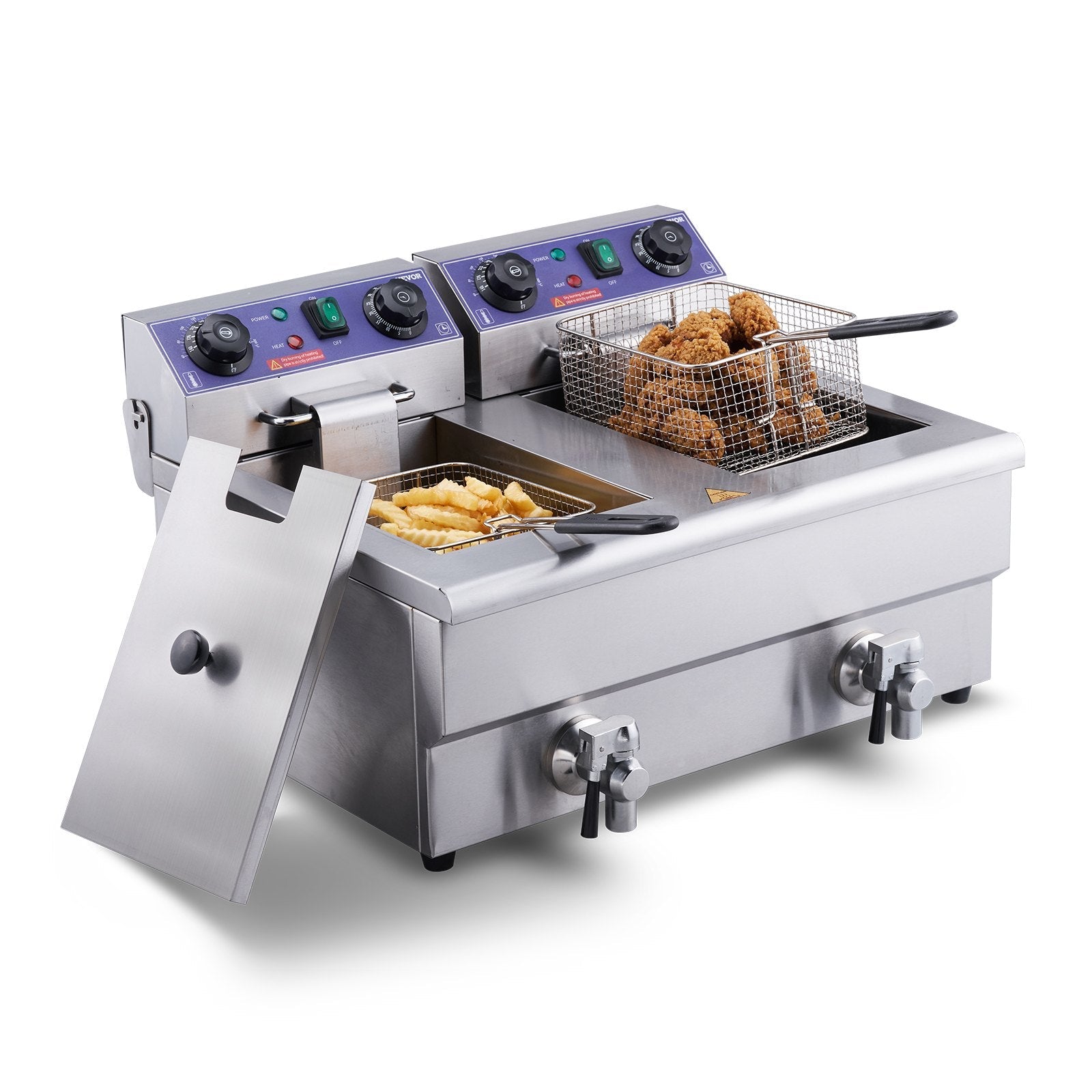 VEVOR Commercial Electric Deep Fryer, 24L 3000W Dual Removable Basket, Stainless Steel Electric Countertop Fryer with Time Control and Oil Filtration, Deep Fryer for Commercial Restaurant Use, Silver 