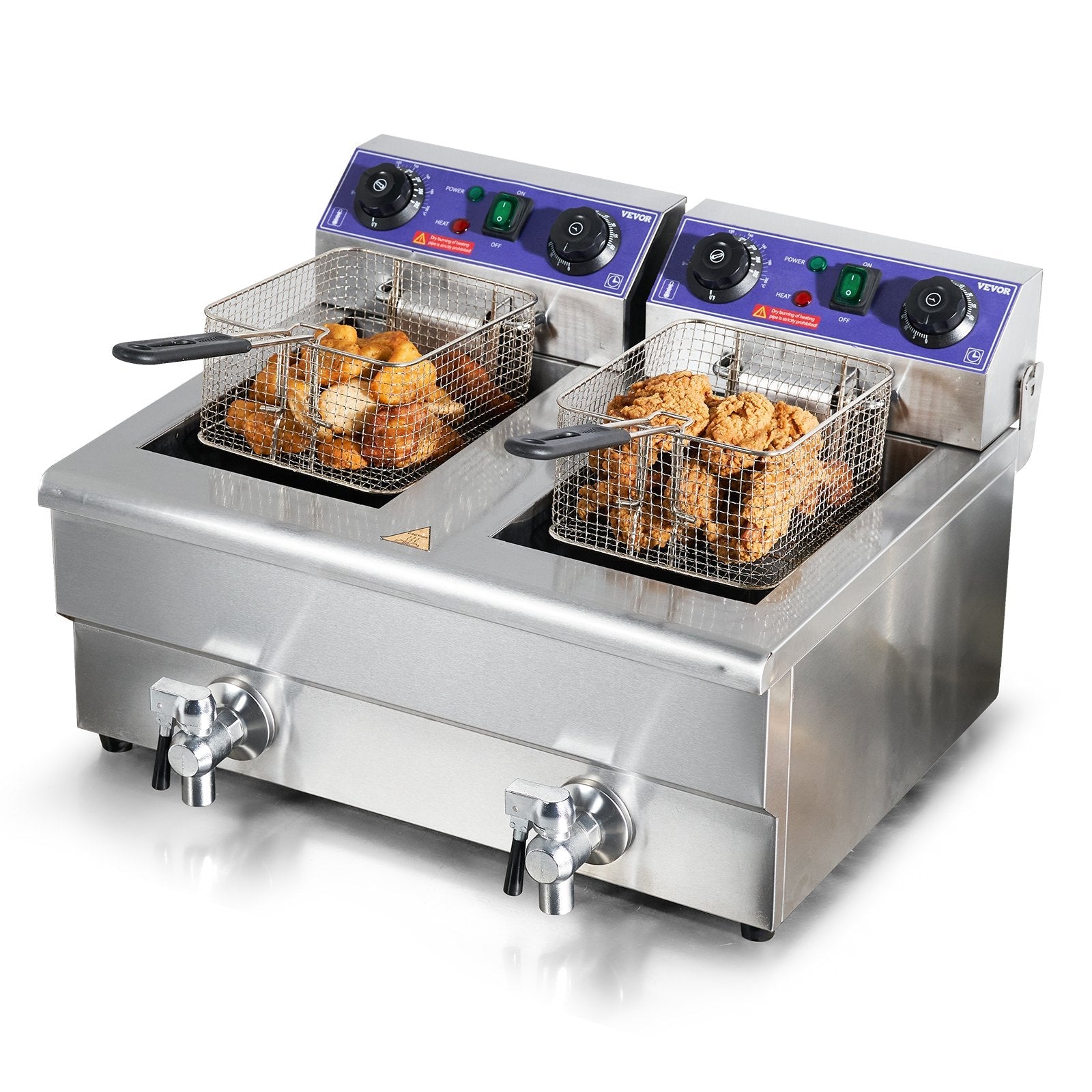 VEVOR Commercial Electric Deep Fryer, 24L 3000W Dual Removable Basket, Stainless Steel Electric Countertop Fryer with Time Control and Oil Filtration, Deep Fryer for Commercial Restaurant Use, Silver 