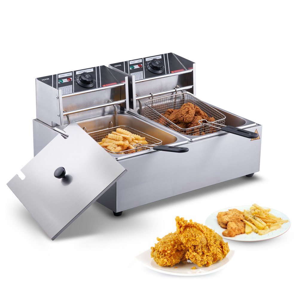 VEVOR Commercial Electric Deep Fryer Countertop Deep Fryer Dual Detachable Tanks 