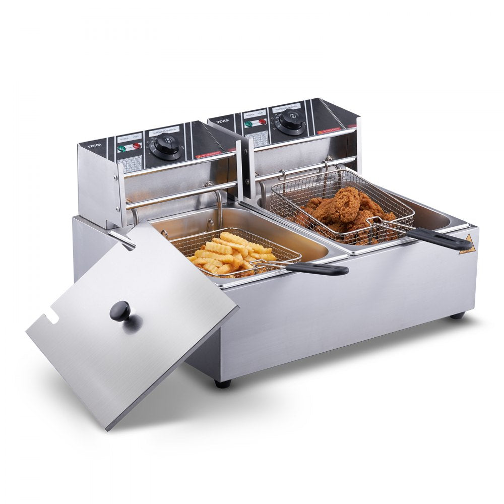 VEVOR Commercial Electric Deep Fryer Countertop Deep Fryer Dual Detachable Tanks 