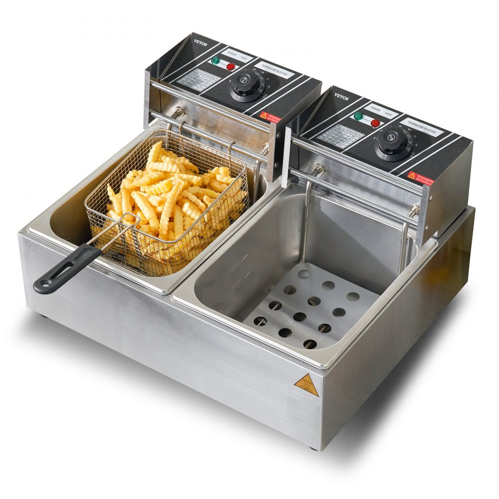 VEVOR Commercial Electric Deep Fryer Countertop Deep Fryer Dual Detachable Tanks 