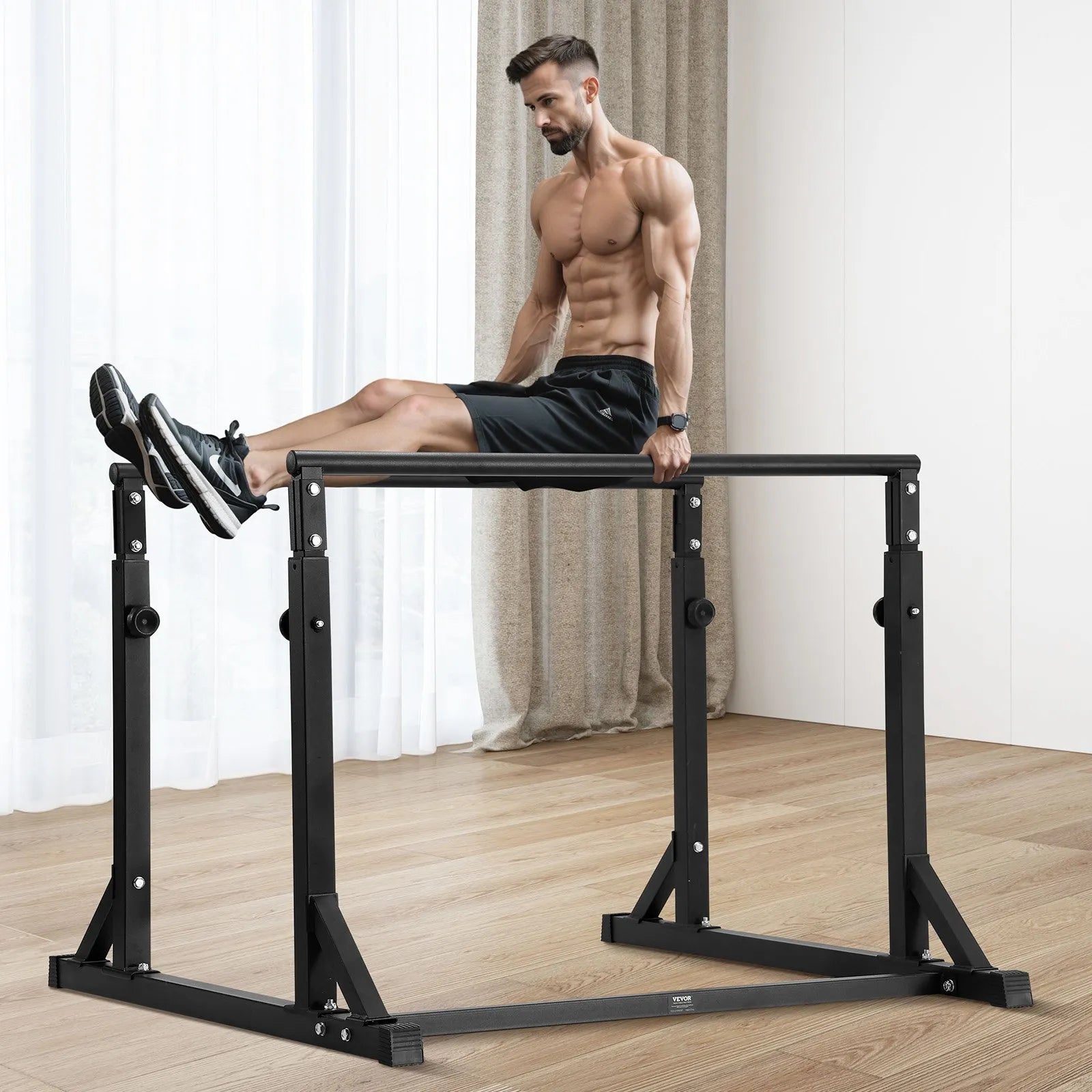 VEVOR Dip Bar, 800 lbs Capacity, Heave Duty Dip Stand Station with Adjustable Height, Fitness Workout Dip Bar Station Stabilizer Parallette Push Up Stand, Parallel Bars for Strength Training Home Gym