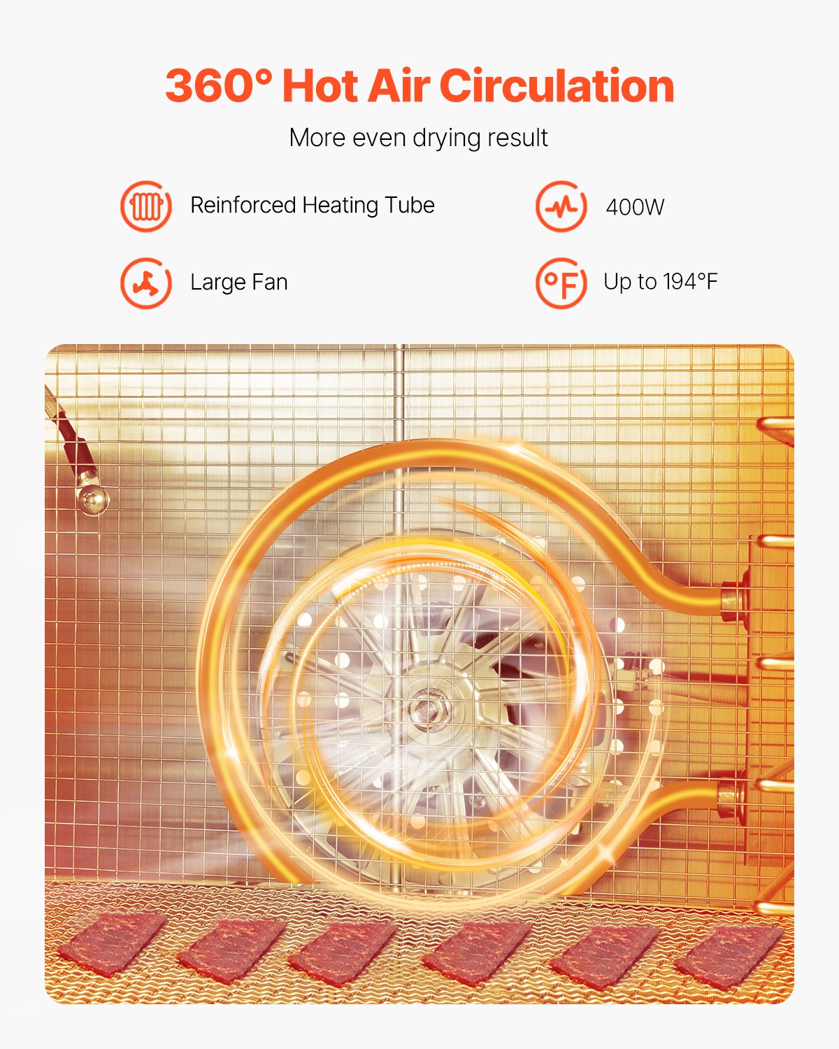 VEVOR 6 Trays Food Dehydrator Machine Stainless Steel 400W Jerky Fruit Drying 