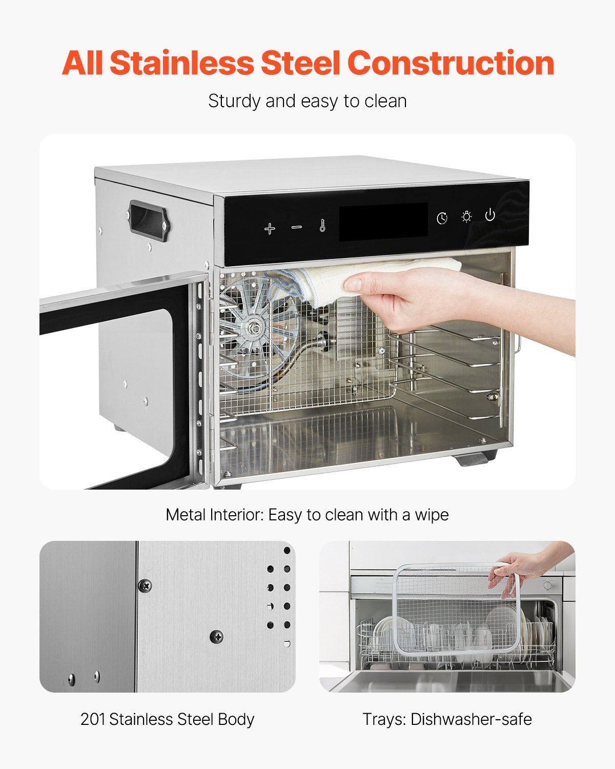 VEVOR 6 Trays Food Dehydrator Machine Stainless Steel 400W Jerky Fruit Drying 